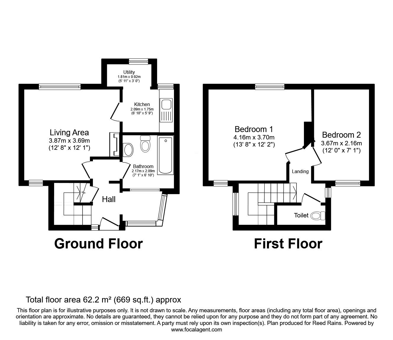 Floorplan of 2 bedroom Semi Detached House for sale, Cranberry, Cotes Heath, Staffordshire, ST21