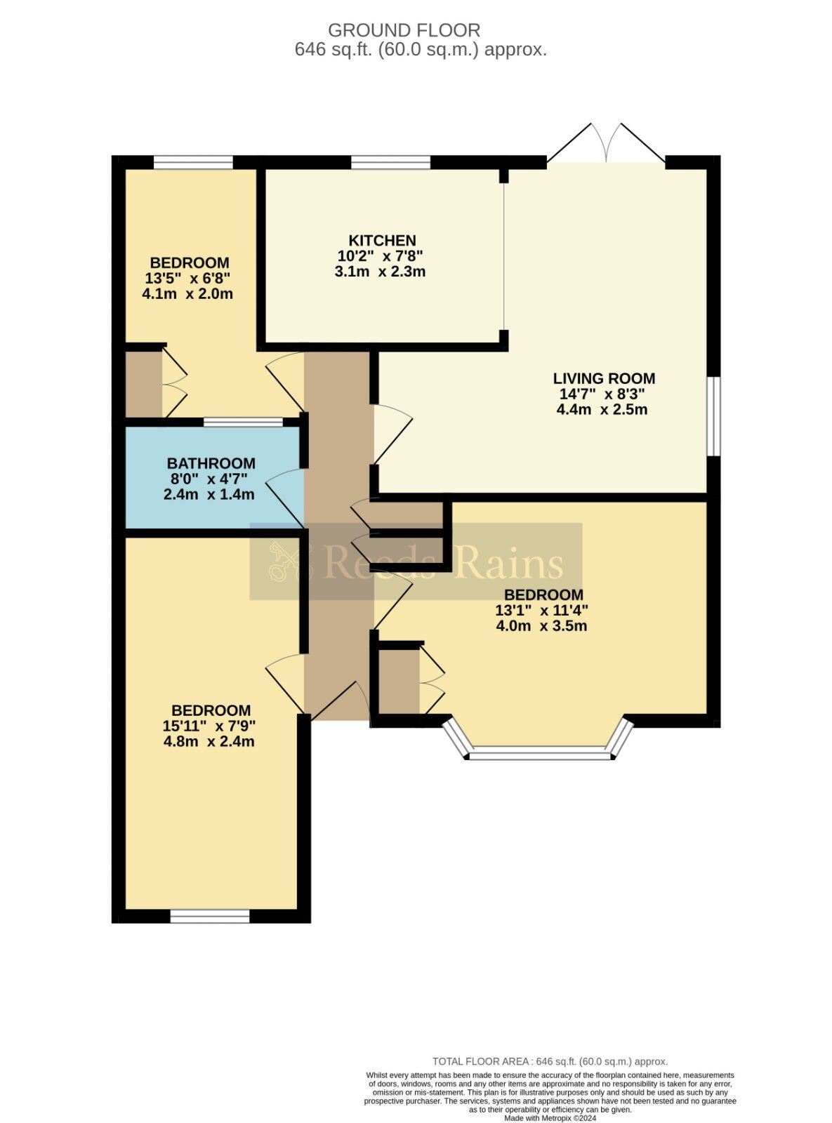 Floorplan of 3 bedroom Semi Detached Bungalow for sale, Exbury Place, Worcester, Worcestershire, WR5