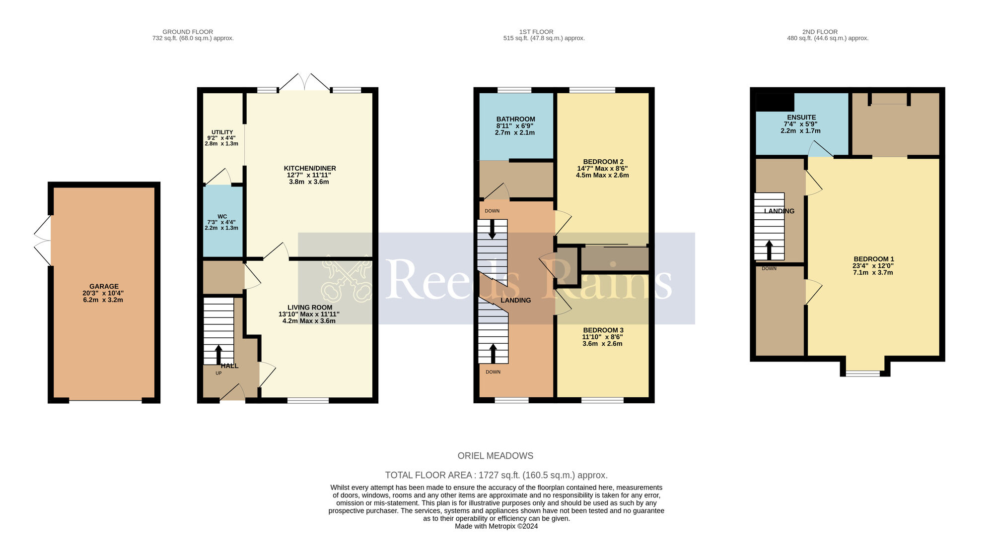 Floorplan of 3 bedroom Semi Detached House for sale, Oriel Meadows, Evesham, Worcestershire, WR11