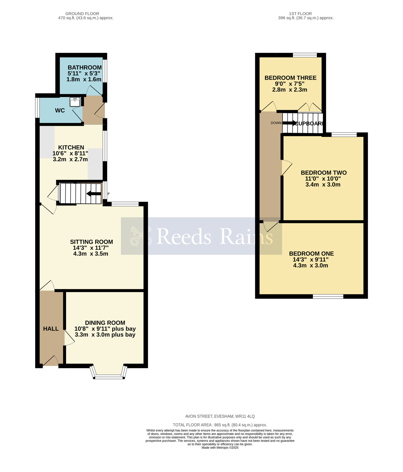 Floorplan of 3 bedroom Mid Terrace House for sale, Avon Street, Evesham, Worcestershire, WR11