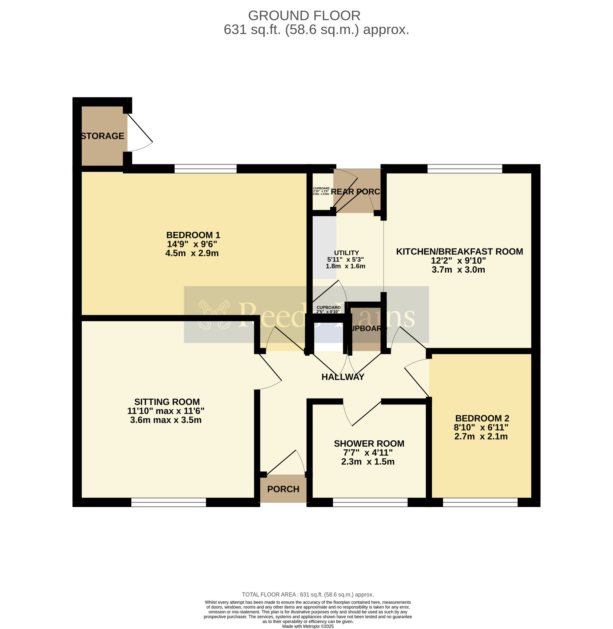 Floorplan of 2 bedroom Semi Detached Bungalow for sale, Washington Road, Wickhamford, Worcestershire, WR11