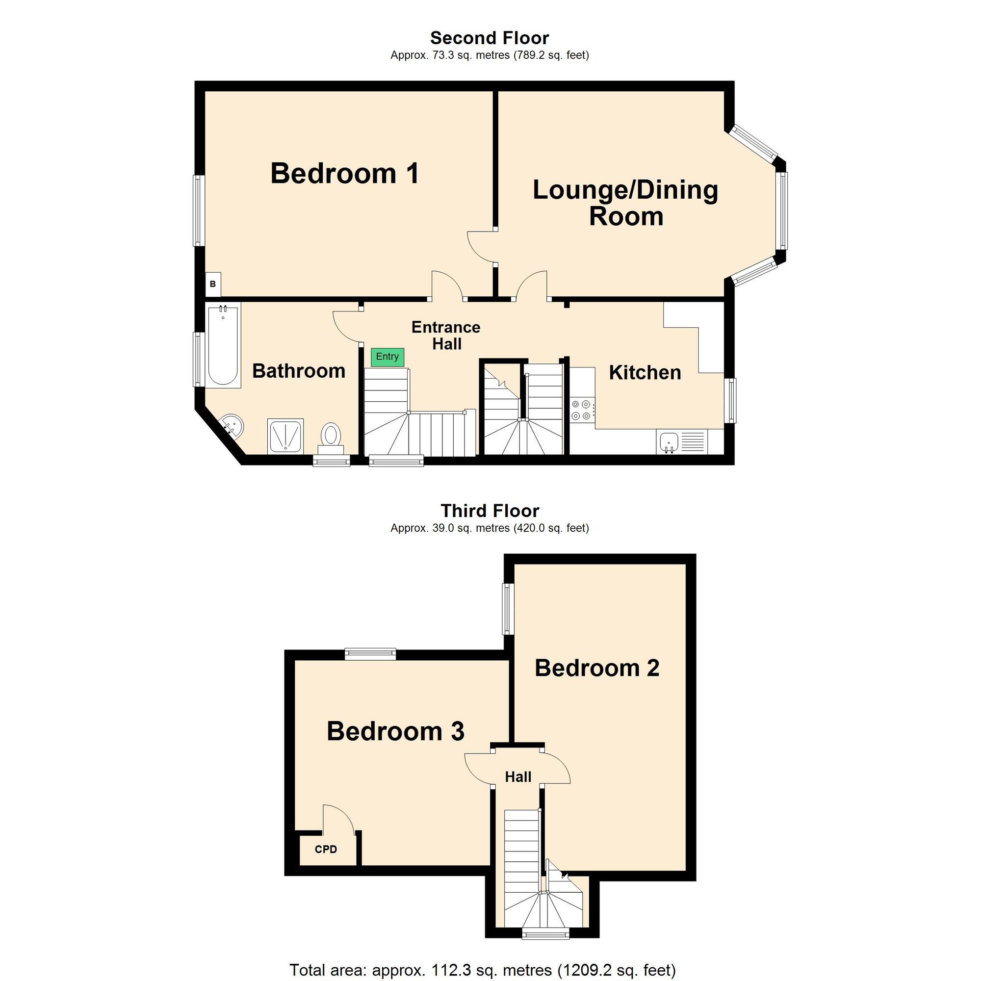 Floorplan of 3 bedroom  Flat for sale, Trinity Road, Folkestone, Kent, CT20