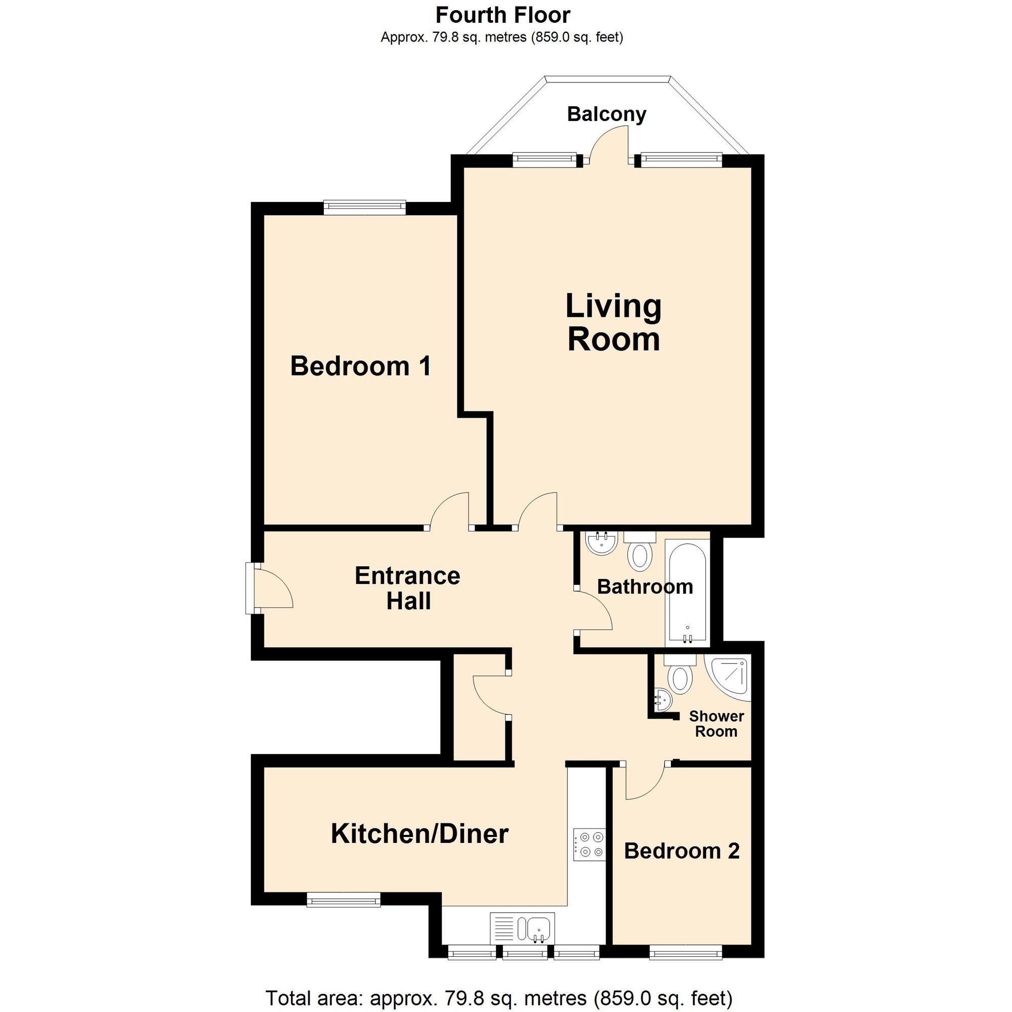 Floorplan of 2 bedroom  Flat for sale, The Leas, Folkestone, Kent, CT20