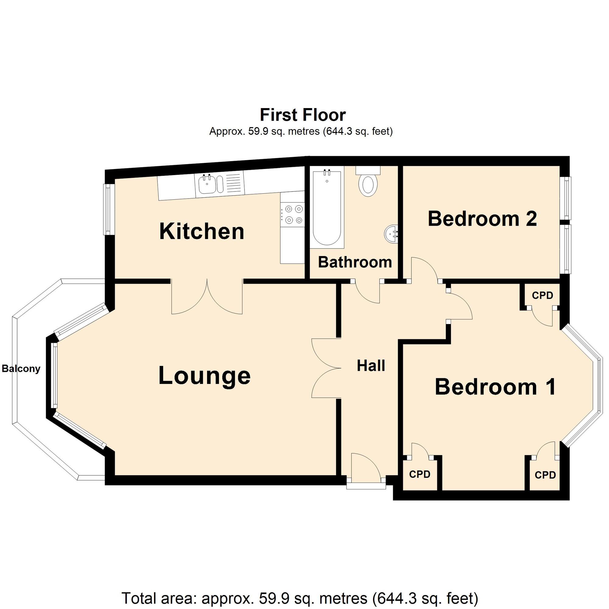 Floorplan of 2 bedroom  Flat for sale, Marine Crescent, Folkestone, Kent, CT20