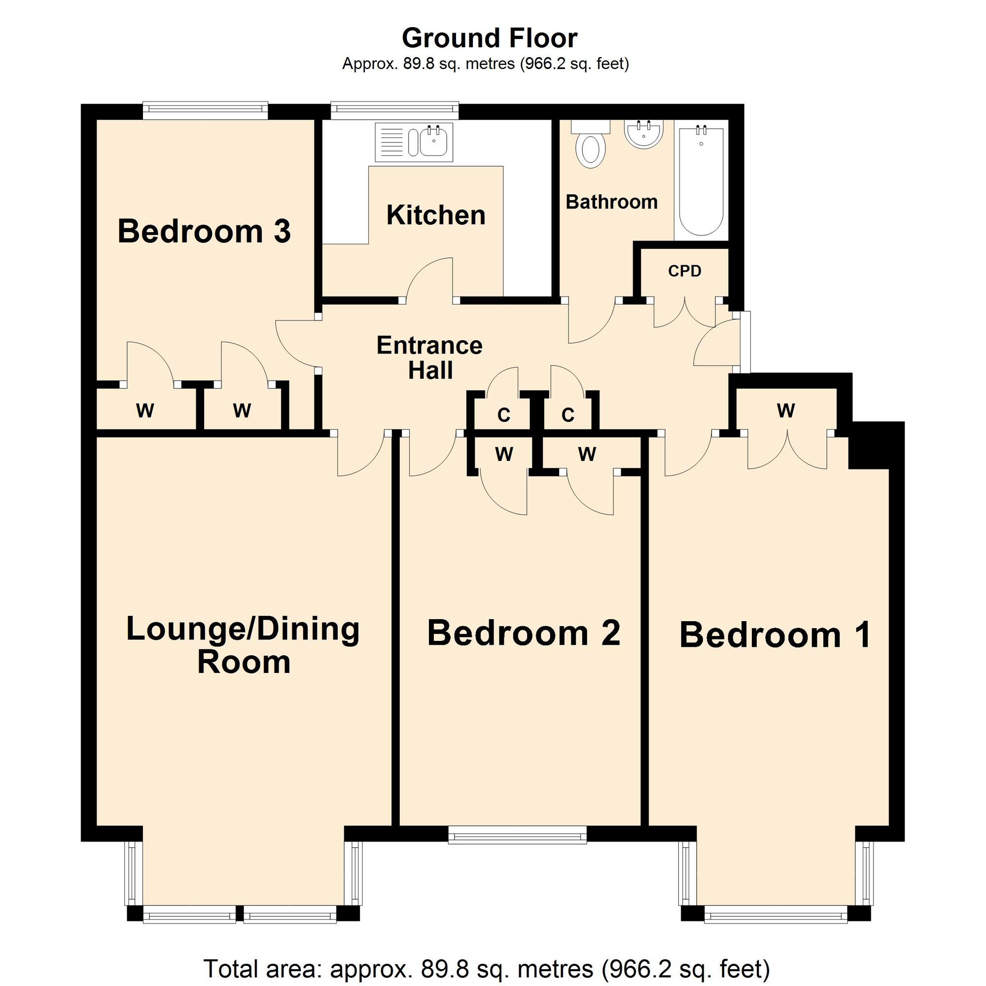 Floorplan of 3 bedroom  Flat for sale, Earls Avenue, Folkestone, Kent, CT20