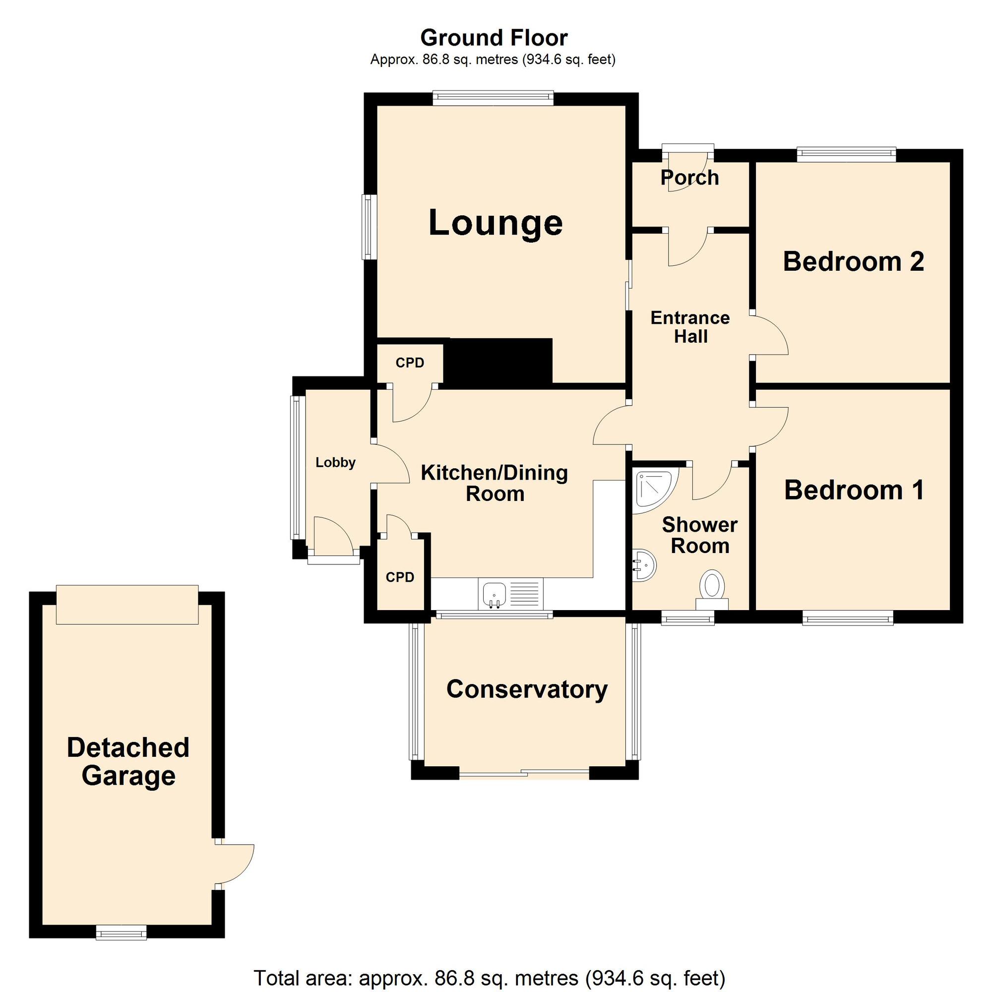 Floorplan of 2 bedroom Semi Detached Bungalow for sale, Clarence Road, Capel-le-Ferne, Kent, CT18