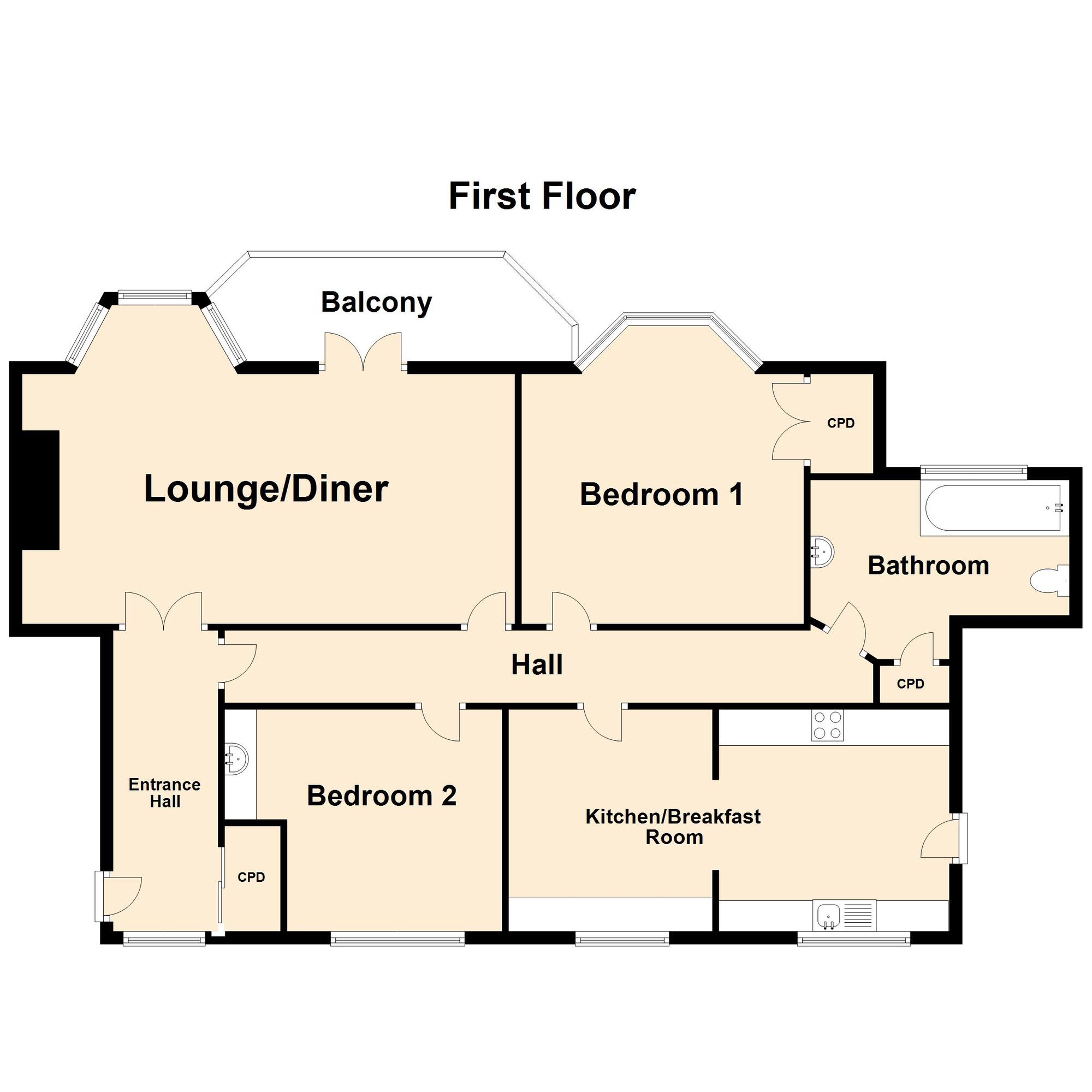 Floorplan of 2 bedroom  Flat for sale, Sandgate Road, Folkestone, Kent, CT20