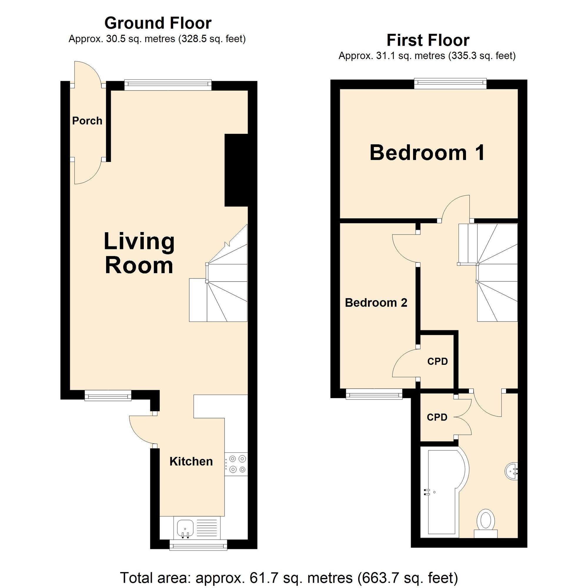 Floorplan of 2 bedroom Mid Terrace House for sale, Wyndham Road, Dover, Kent, CT17