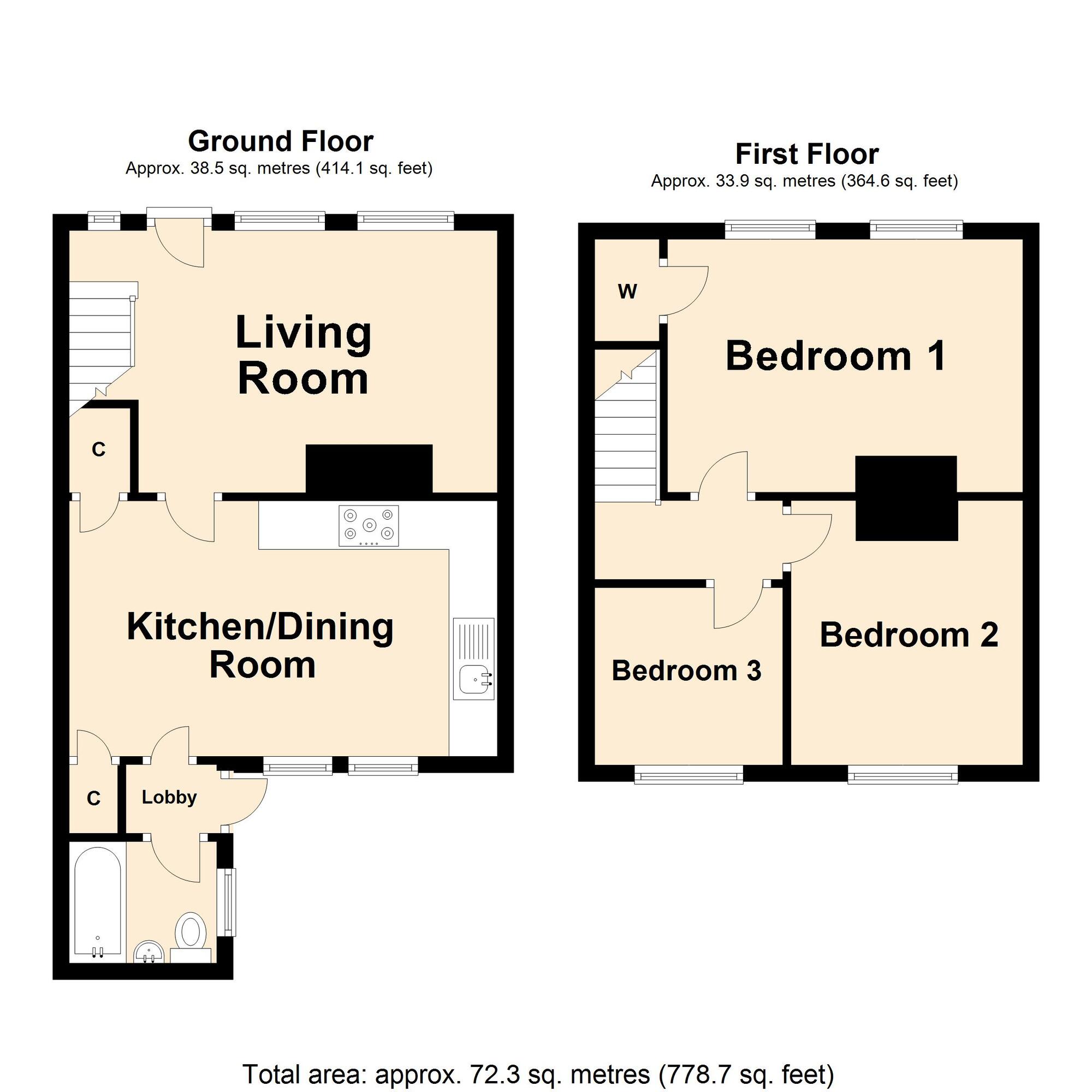 Floorplan of 3 bedroom Mid Terrace House for sale, Princes Terrace, Dymchurch Road, Kent, CT21