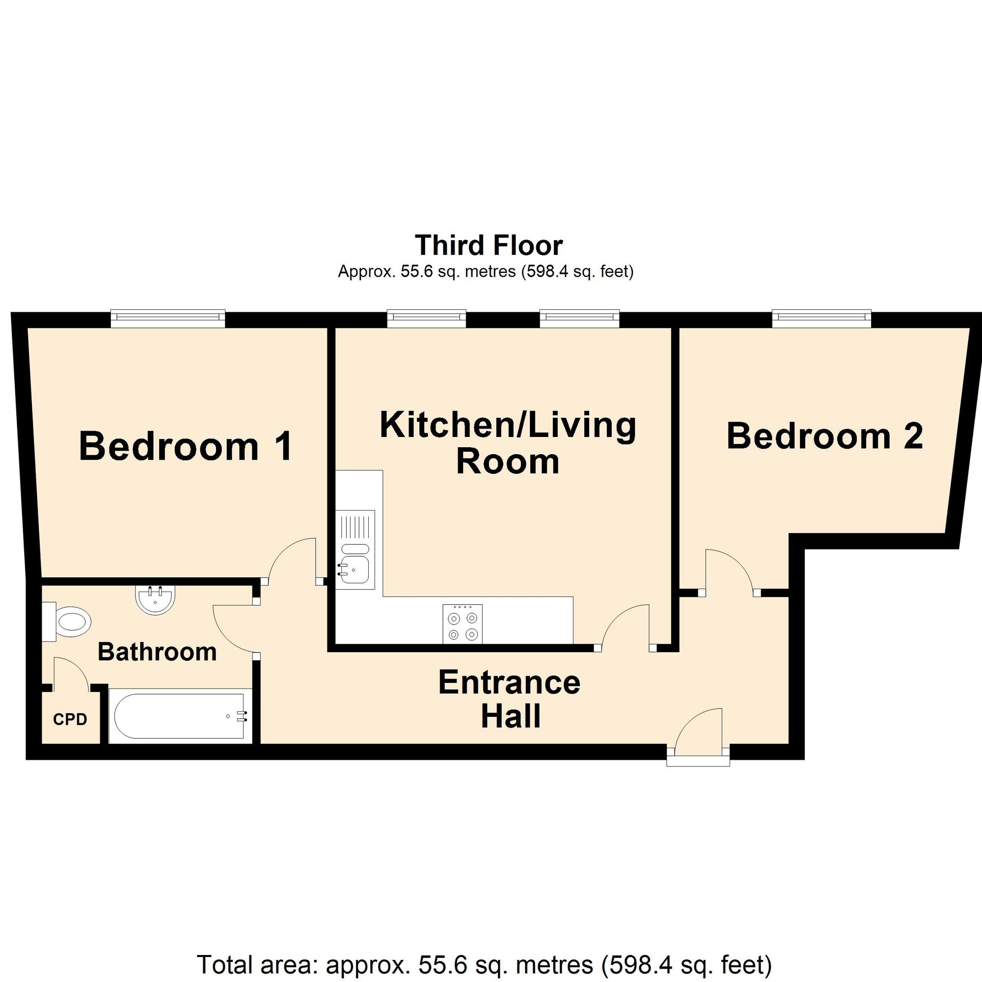 Floorplan of 2 bedroom  Flat for sale, Trinity Crescent, Folkestone, Kent, CT20