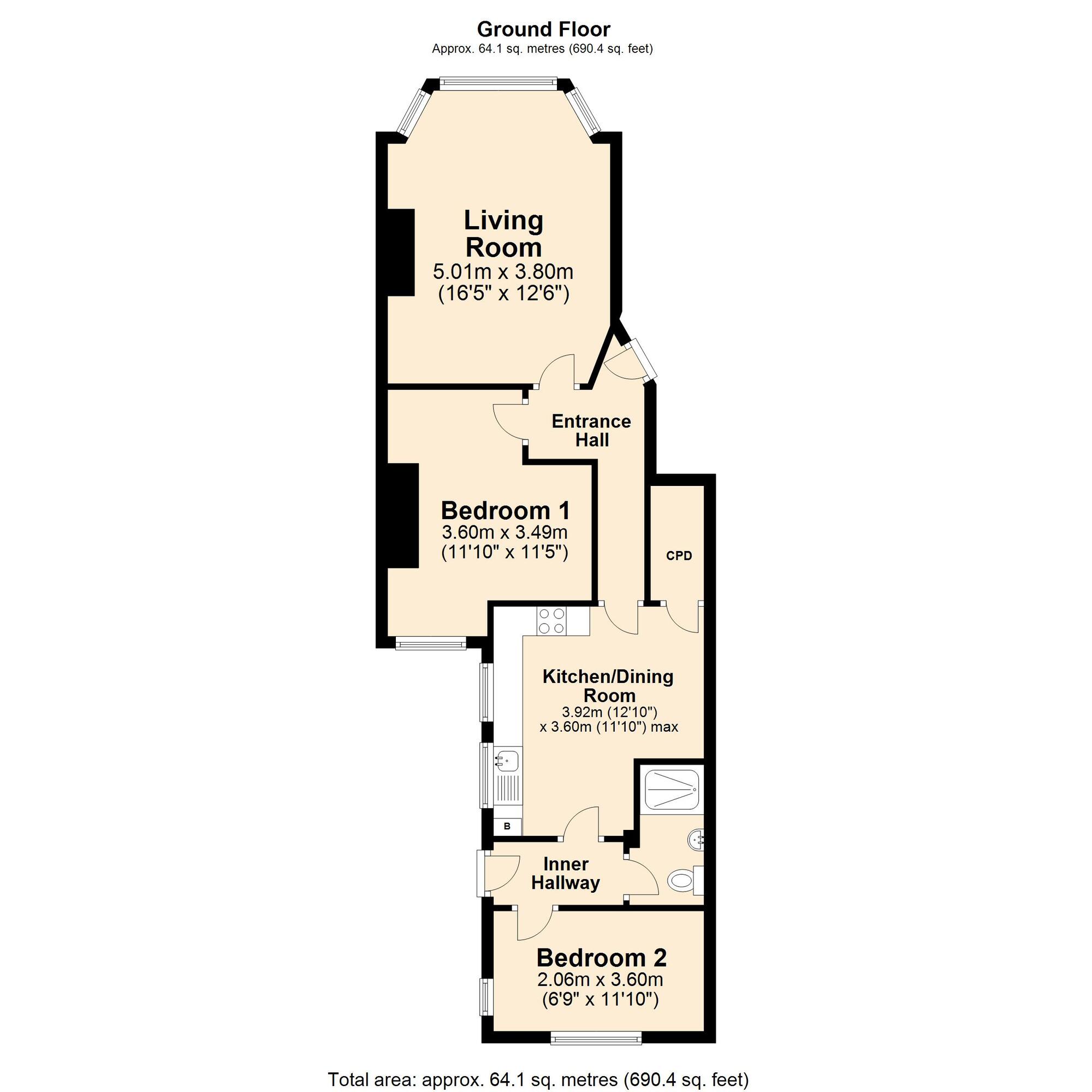 Floorplan of 2 bedroom  Flat for sale, Connaught Road, Folkestone, Kent, CT20