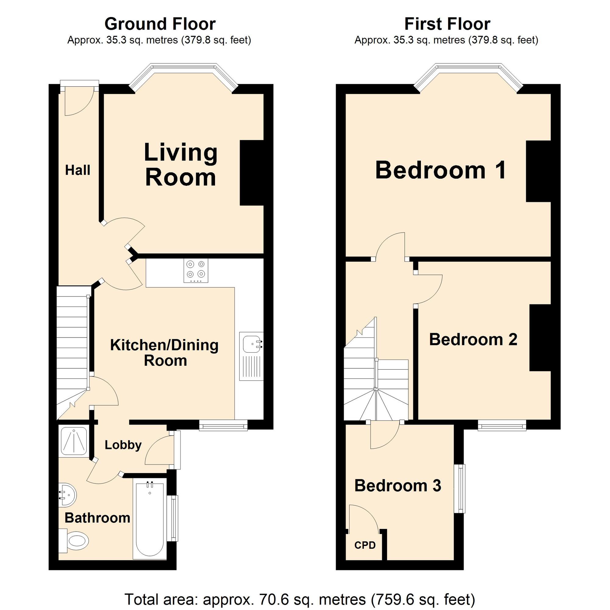 Floorplan of 3 bedroom Mid Terrace House for sale, Walton Road, Folkestone, Kent, CT19