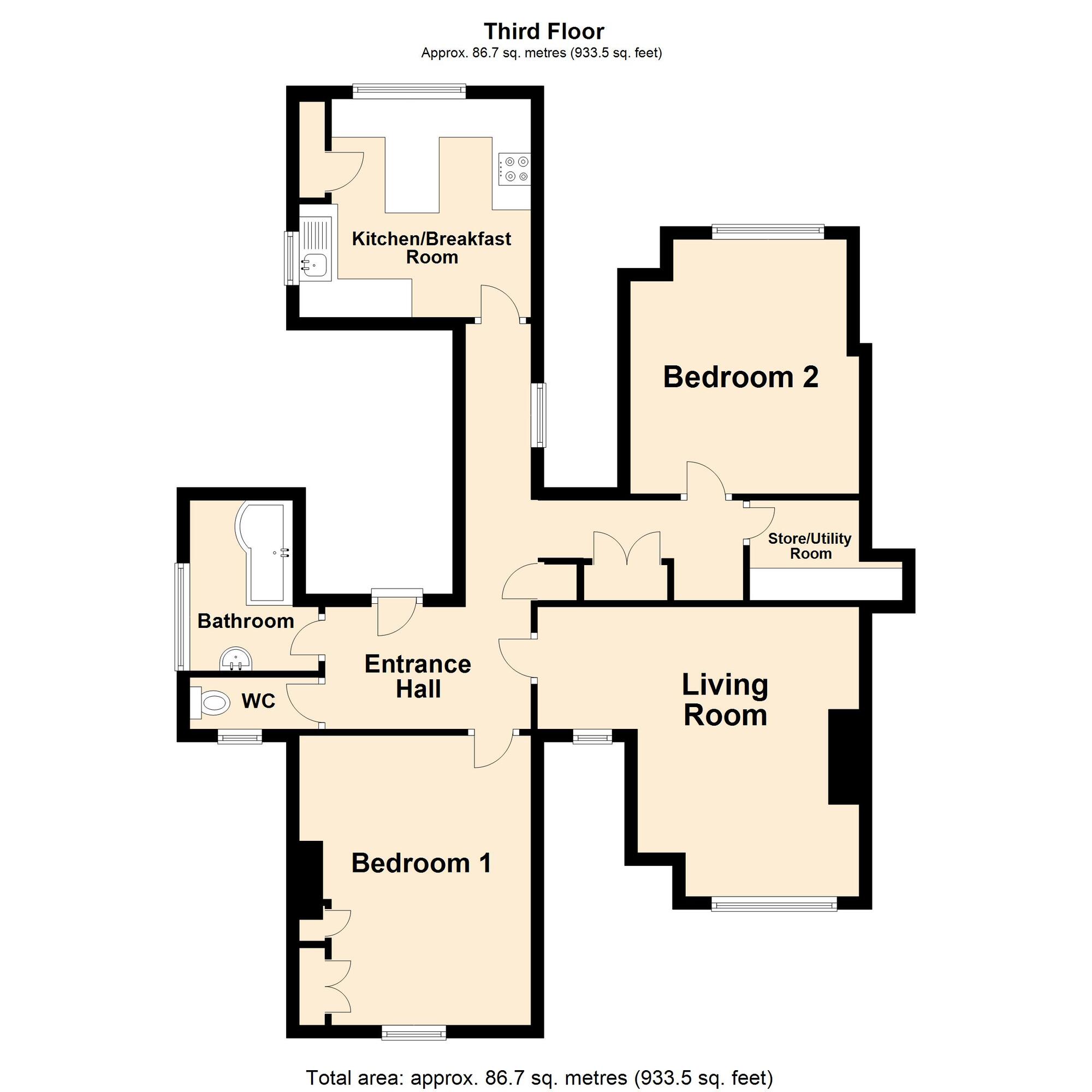 Floorplan of 2 bedroom  Flat for sale, Earls Avenue, Folkestone, Kent, CT20