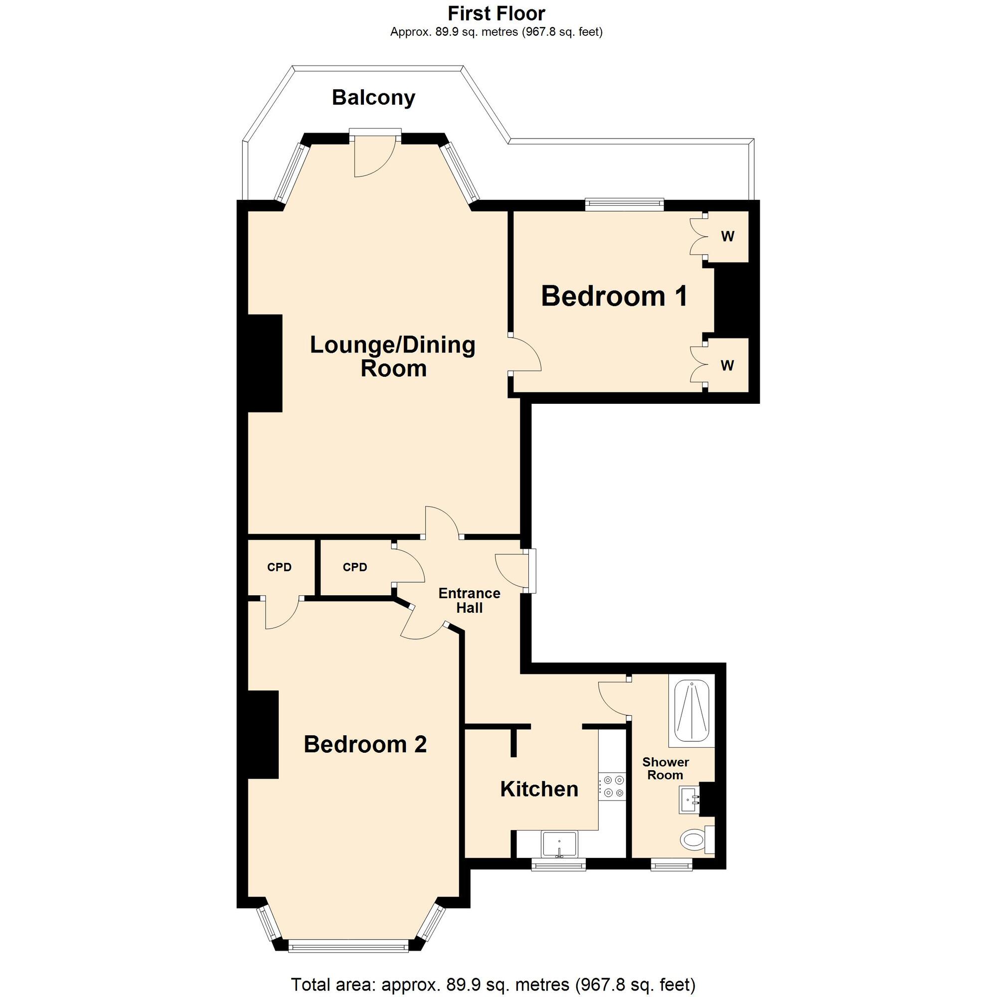 Floorplan of 2 bedroom  Flat for sale, Augusta Gardens, Folkestone, Kent, CT20