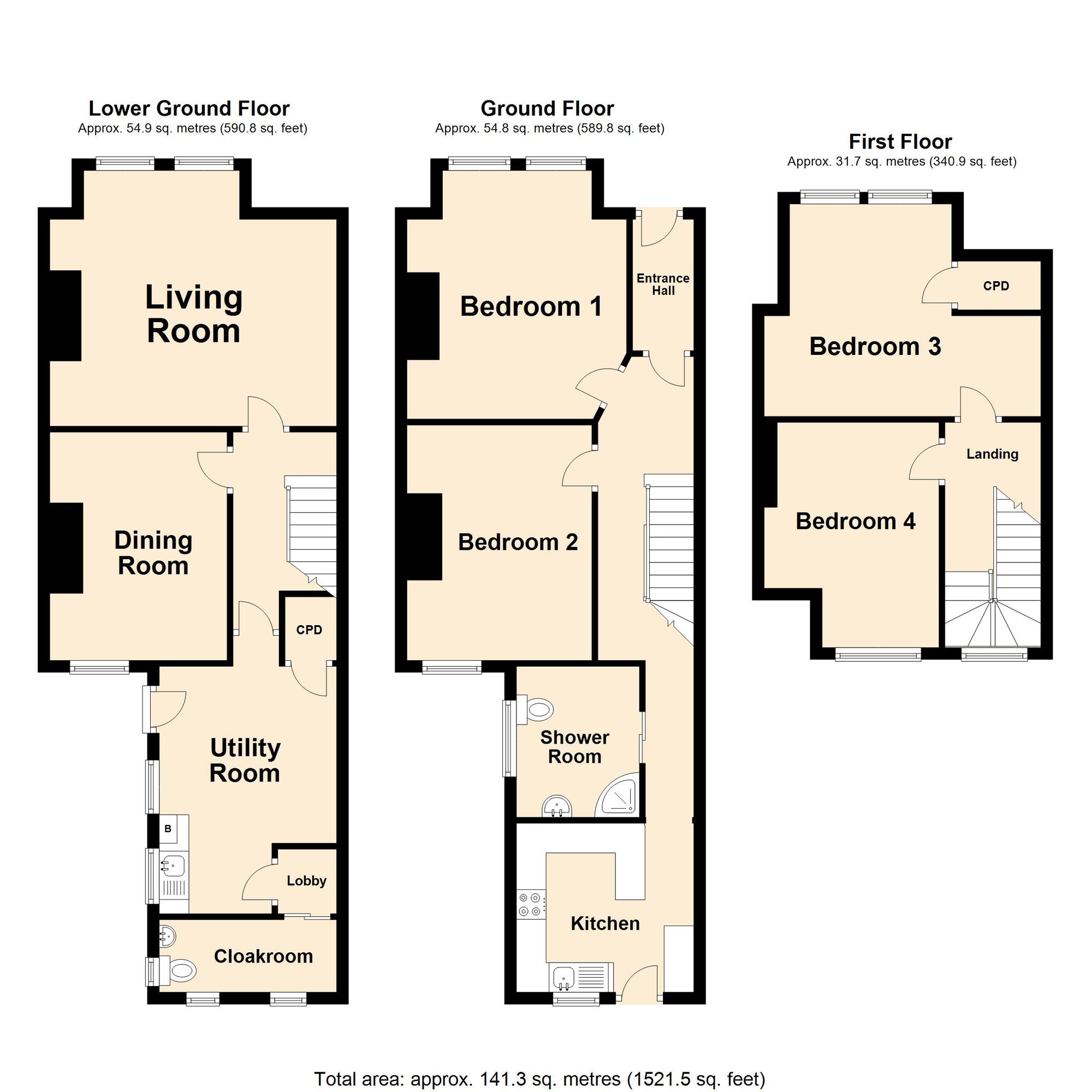 Floorplan of 4 bedroom Semi Detached House for sale, Canterbury Road, Folkestone, Kent, CT19