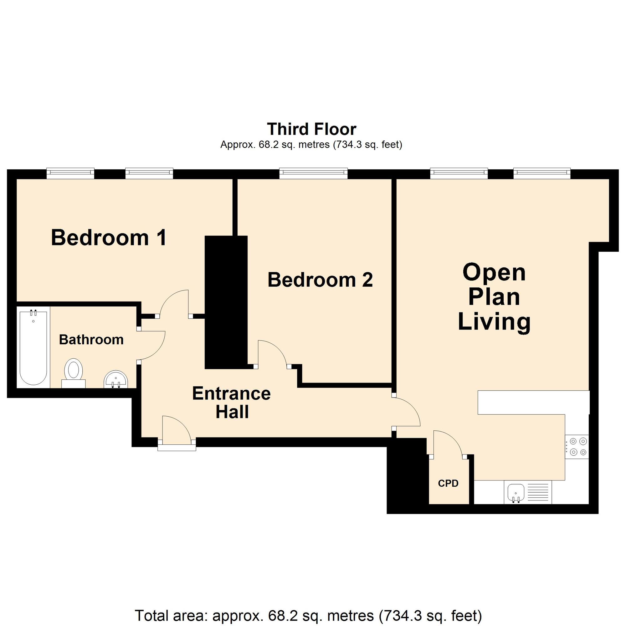 Floorplan of 2 bedroom  Flat for sale, Clifton Gardens, Folkestone, Kent, CT20