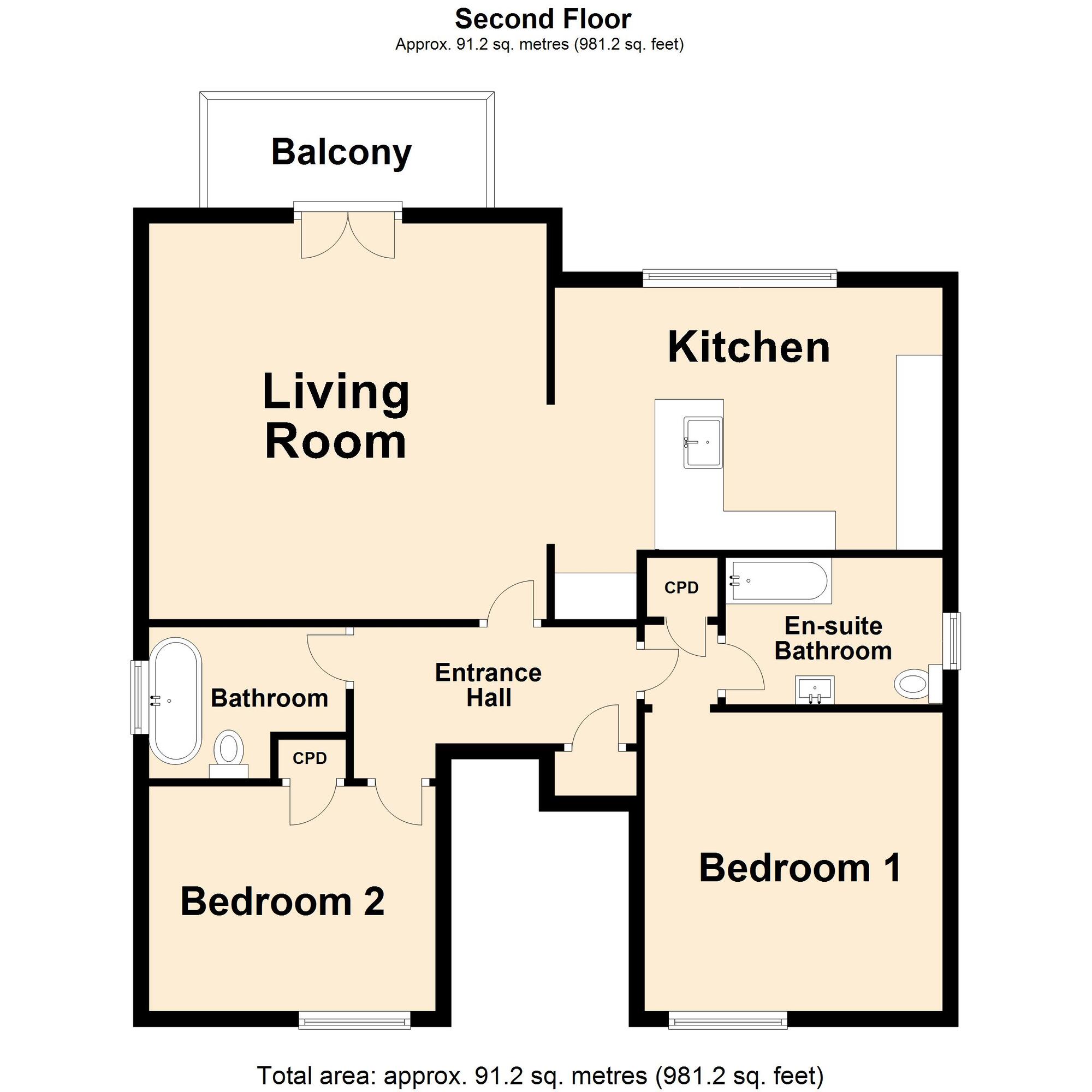 Floorplan of 2 bedroom  Flat for sale, The Riviera, Sandgate, Kent, CT20