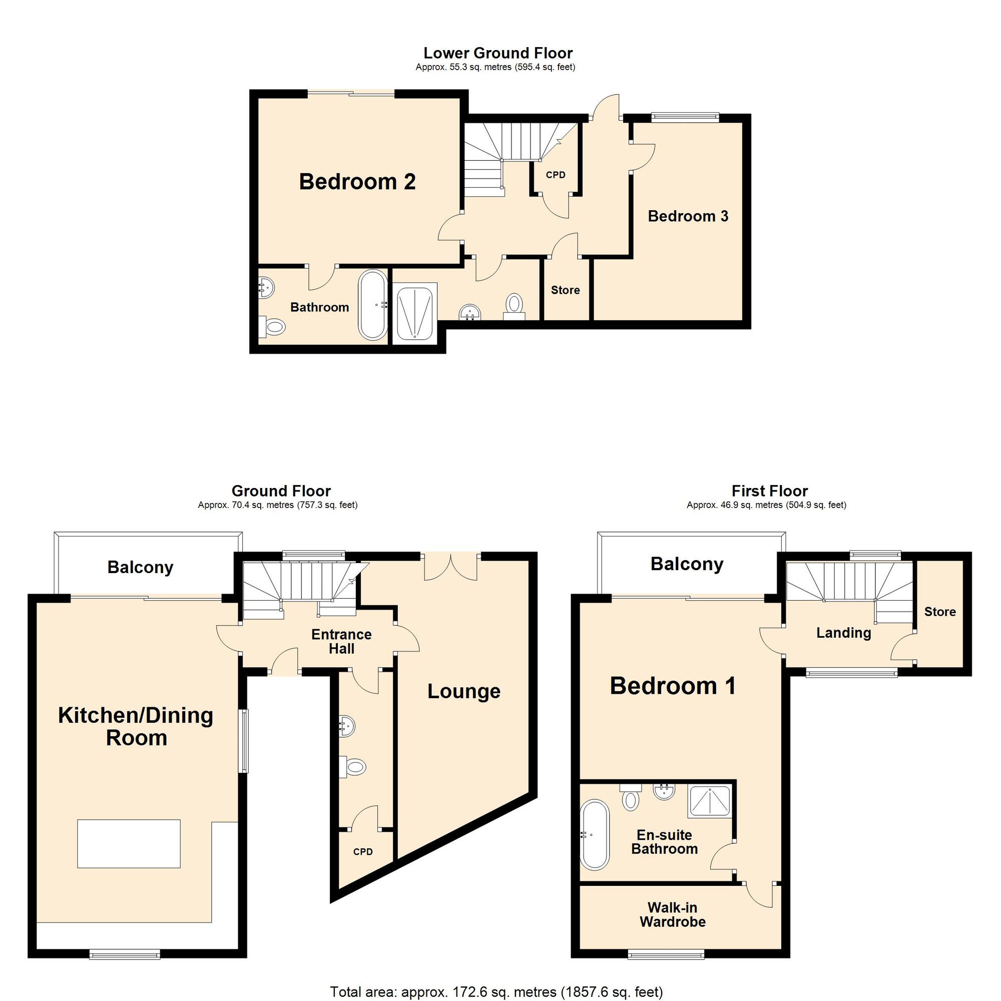 Floorplan of 3 bedroom Detached House for sale, View France, Seabrook, Hythe, Kent, CT21