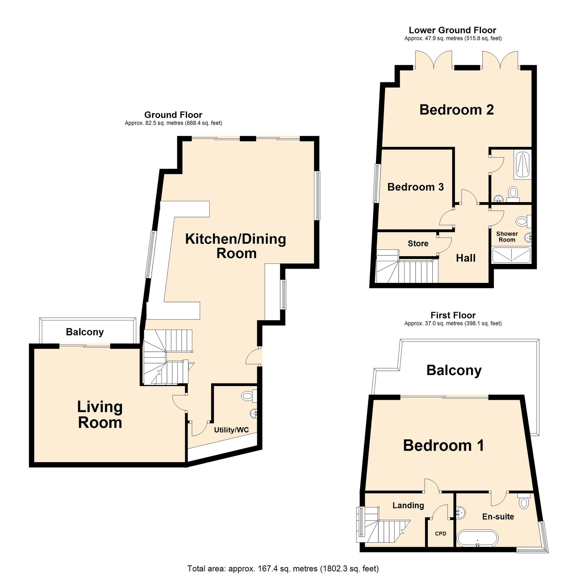 Floorplan of 3 bedroom Detached House for sale, View France, Hythe, Kent, CT21