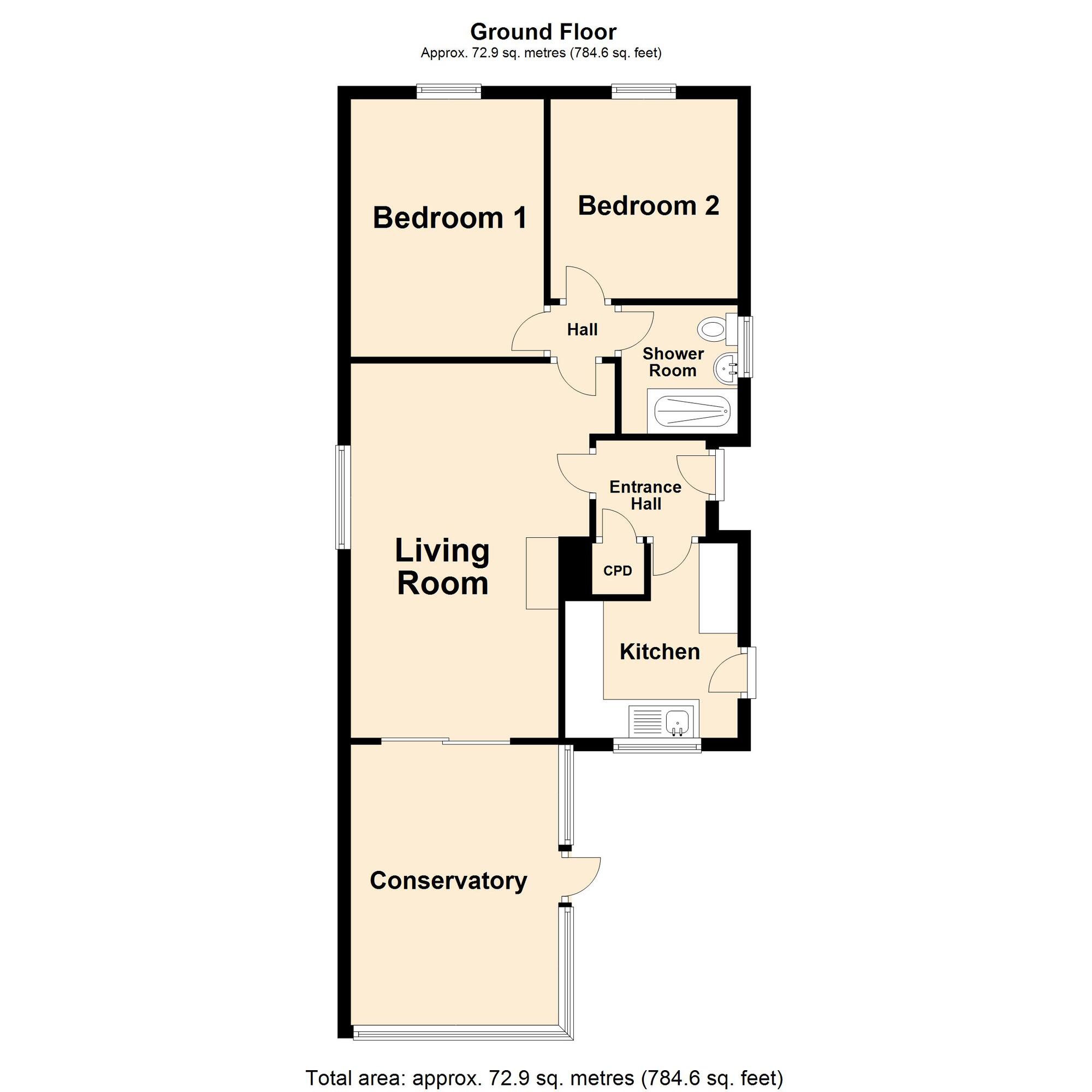 Floorplan of 2 bedroom Detached Bungalow for sale, Albany Road, Capel-le-Ferne, Kent, CT18