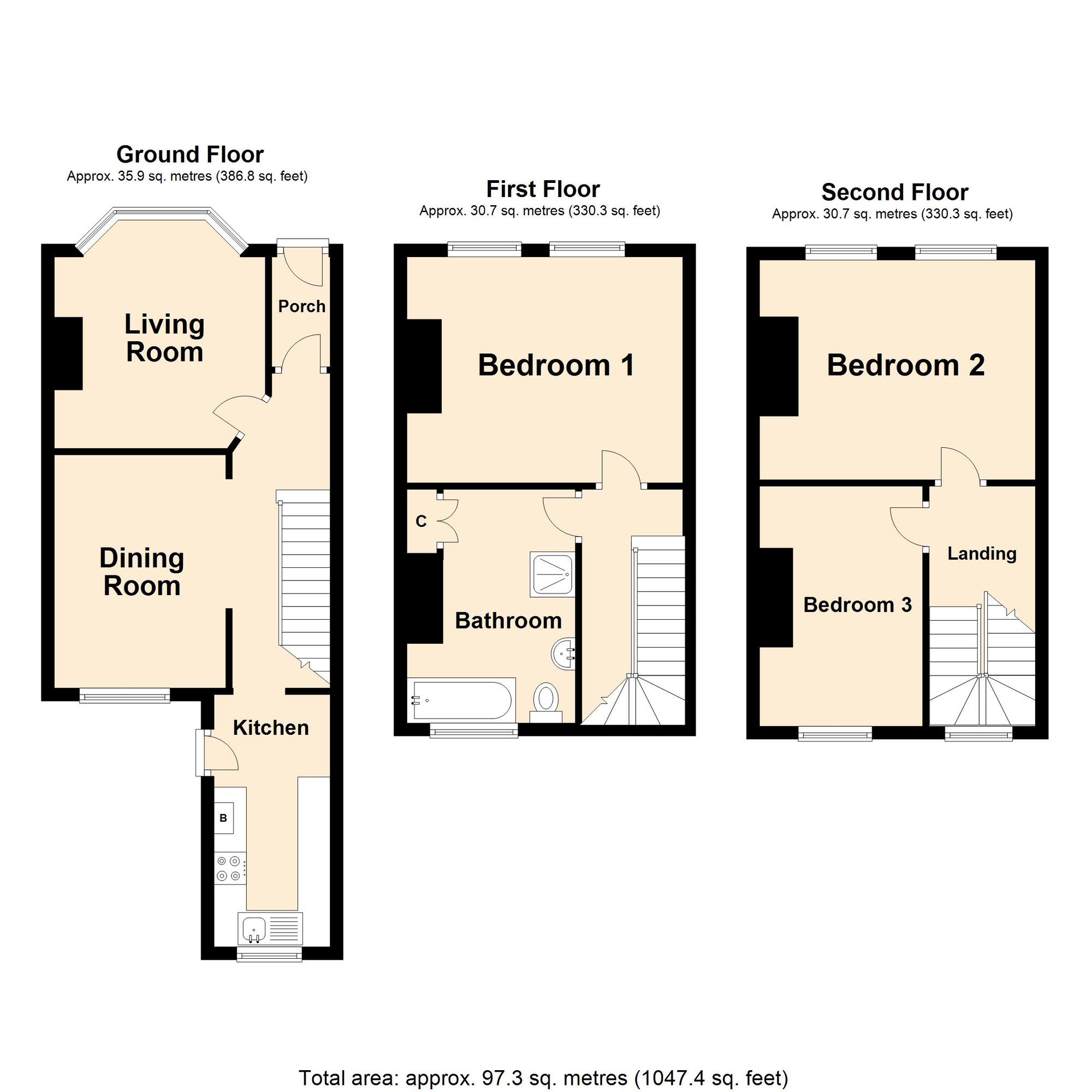 Floorplan of 3 bedroom Mid Terrace House for sale, Black Bull Road, Folkestone, Kent, CT19