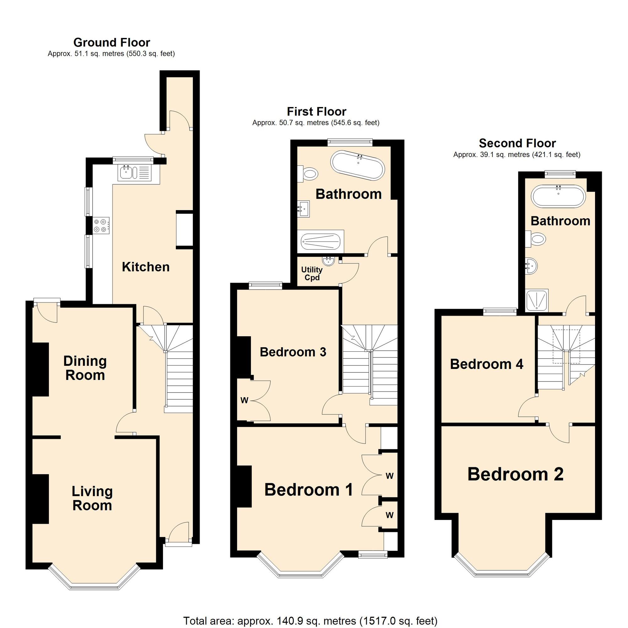 Floorplan of 4 bedroom Mid Terrace House for sale, Radnor Park Crescent, Folkestone, Kent, CT19