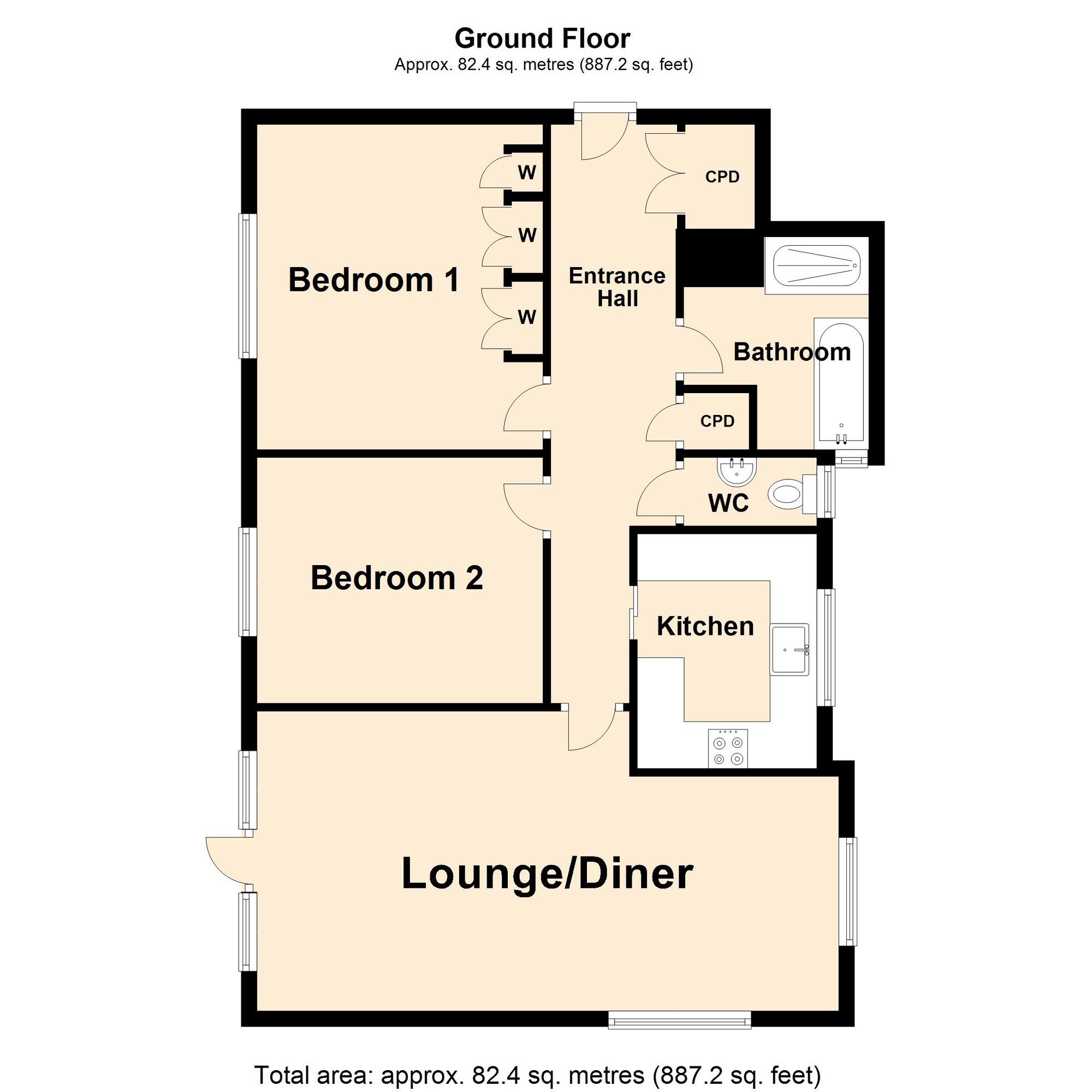 Floorplan of 2 bedroom  Flat for sale, Earls Avenue, Folkestone, Kent, CT20