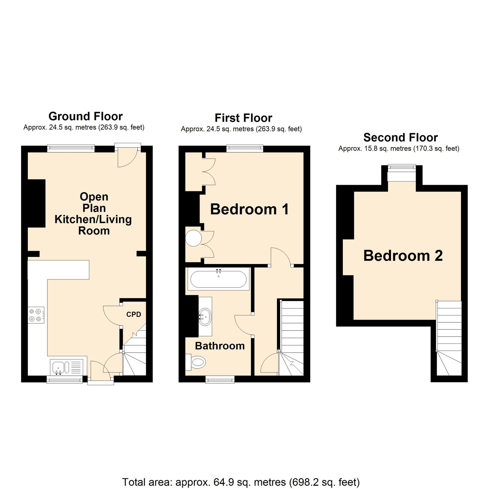 Floorplan of 2 bedroom Mid Terrace House for sale, The Street, Newington, Kent, CT18