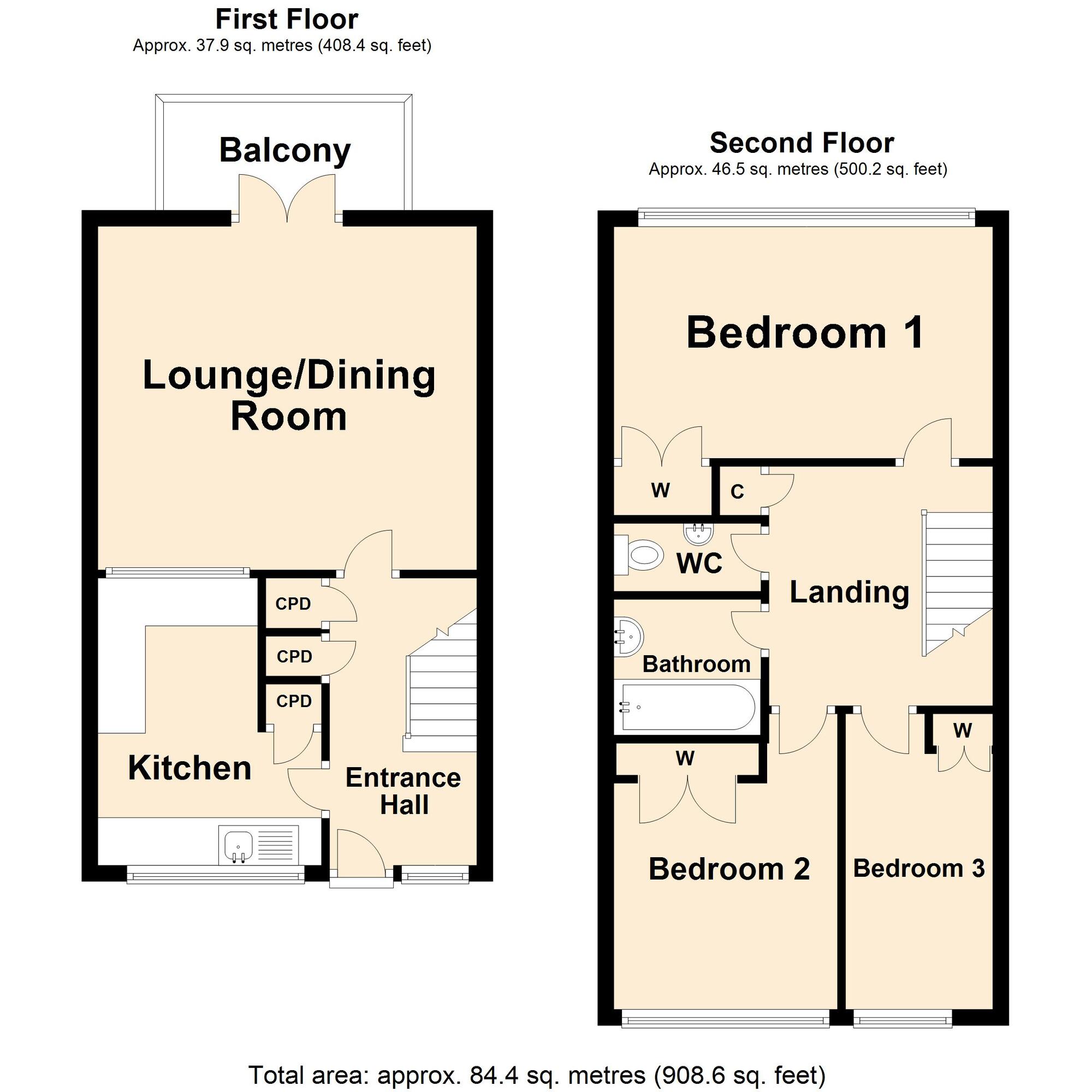 Floorplan of 3 bedroom  Flat for sale, Grimston Gardens, Folkestone, Kent, CT20