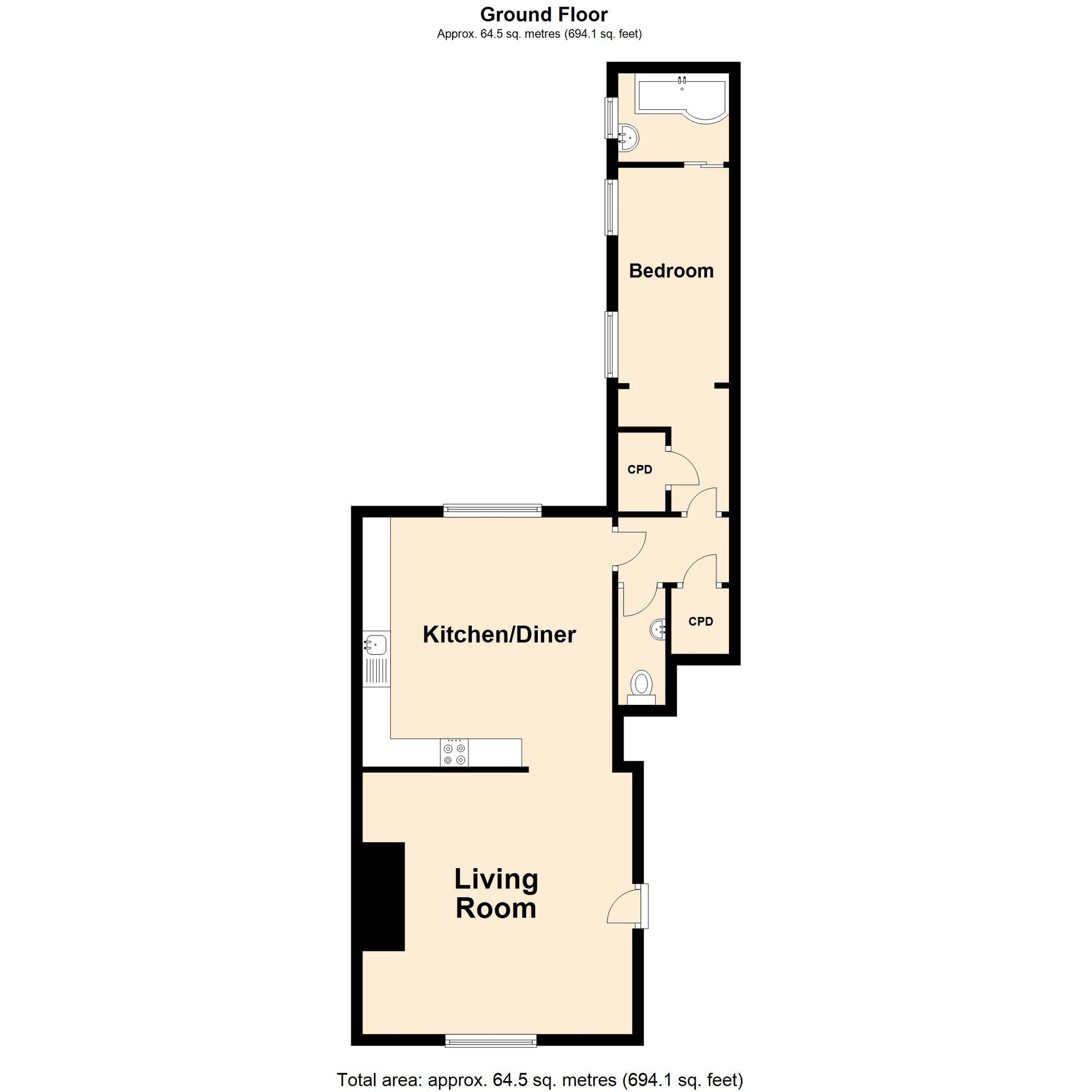 Floorplan of 1 bedroom  Flat for sale, Wellington Terrace, Sandgate Esplanade, Sandgate, CT20