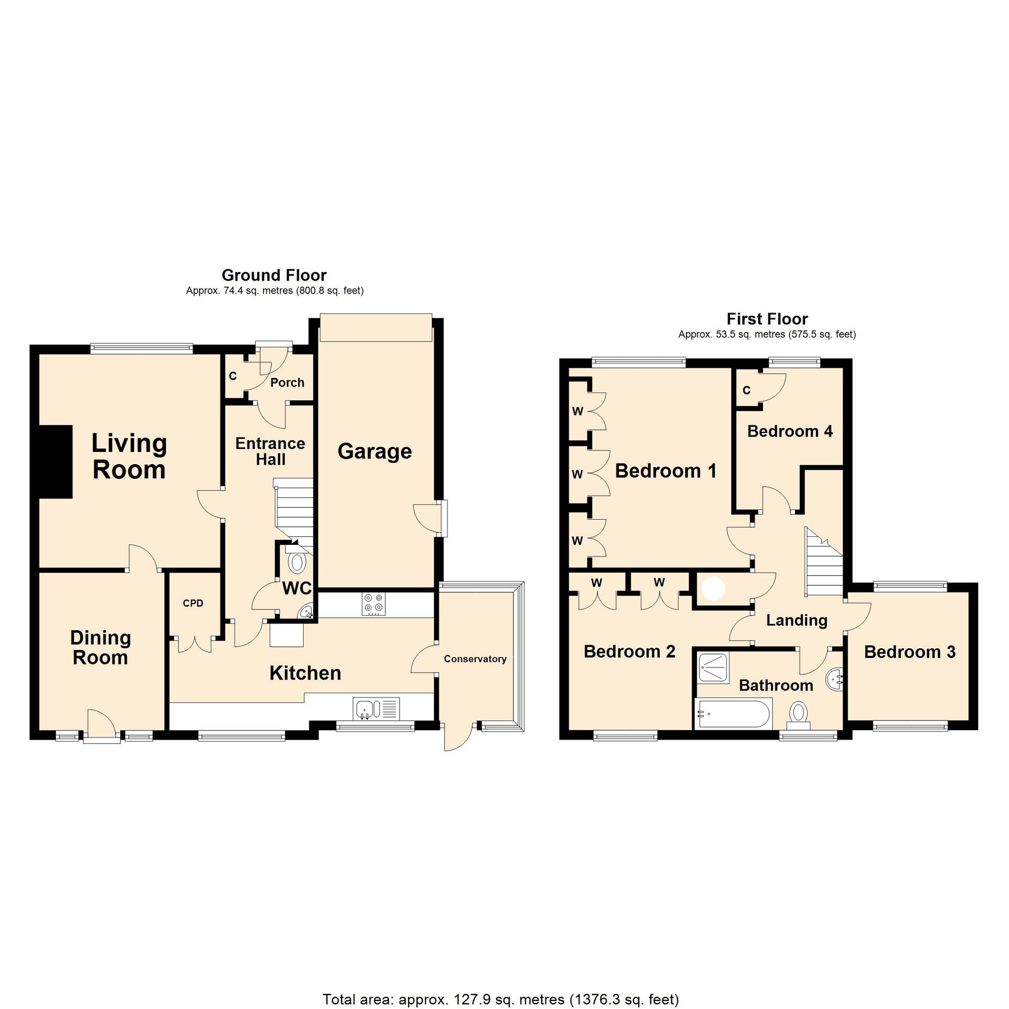 Floorplan of 4 bedroom Semi Detached House for sale, Minnis Lane, Stelling Minnis, Kent, CT4