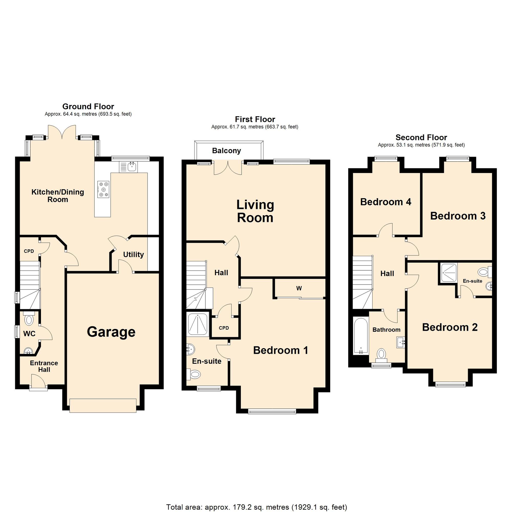 Floorplan of 4 bedroom Semi Detached House for sale, Bluebell Gardens, Folkestone, Kent, CT20