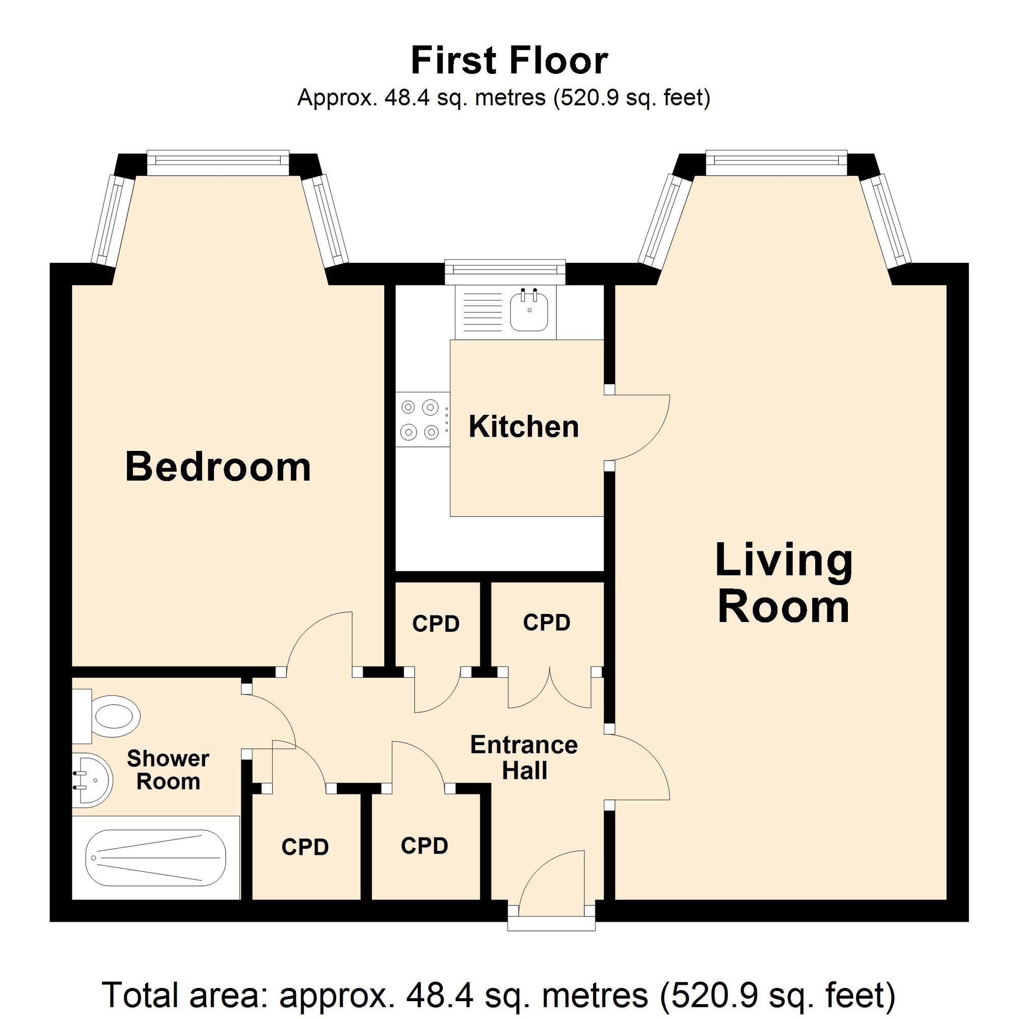 Floorplan of 1 bedroom  Flat for sale, Court Place, Castle Hill Avenue, Kent, CT20