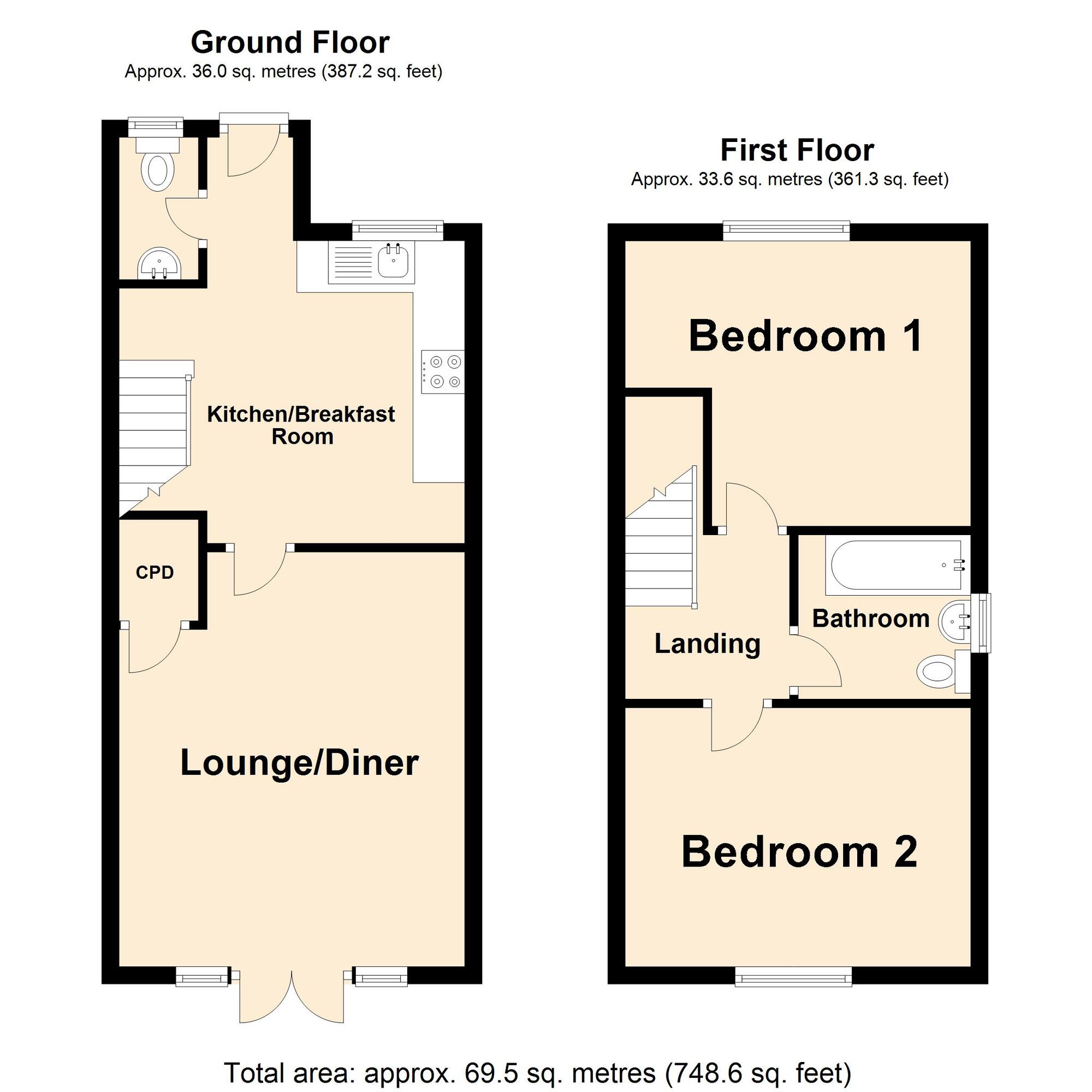 Floorplan of 2 bedroom Semi Detached House for sale, St. Marys Place, Ravenlea Road, Kent, CT20