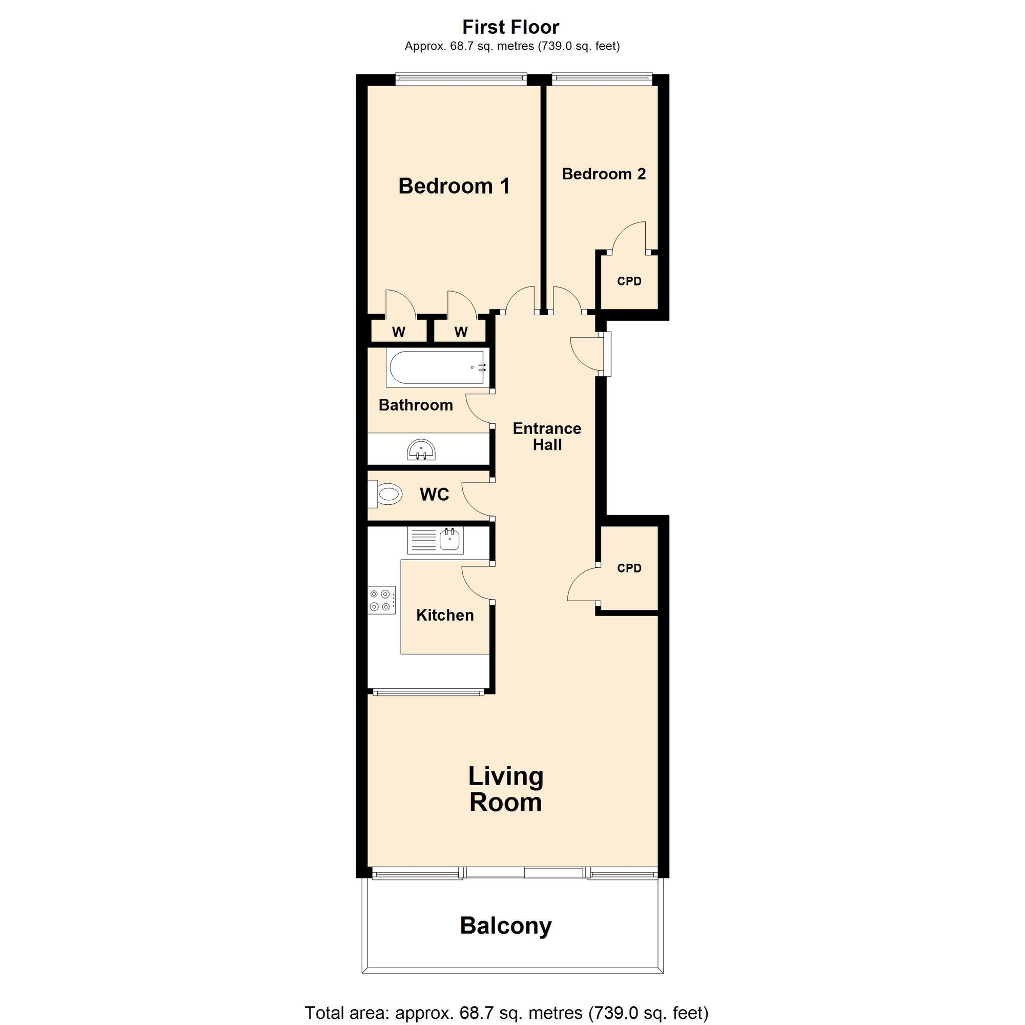 Floorplan of 2 bedroom  Flat for sale, Priors Lees, 5-6 The Leas, Folkestone, CT20