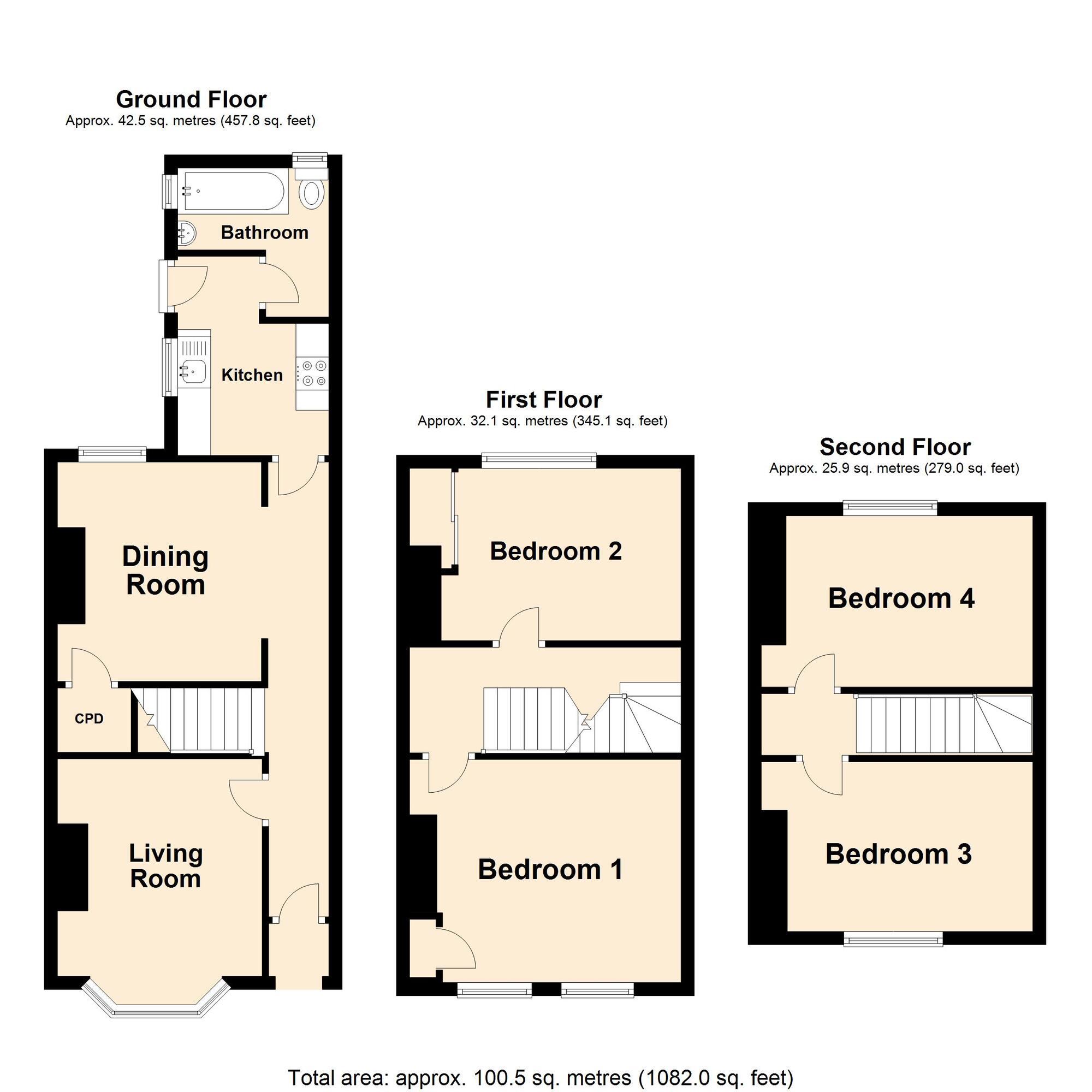 Floorplan of 4 bedroom Mid Terrace House for sale, Athelstan Road, Folkestone, Kent, CT19