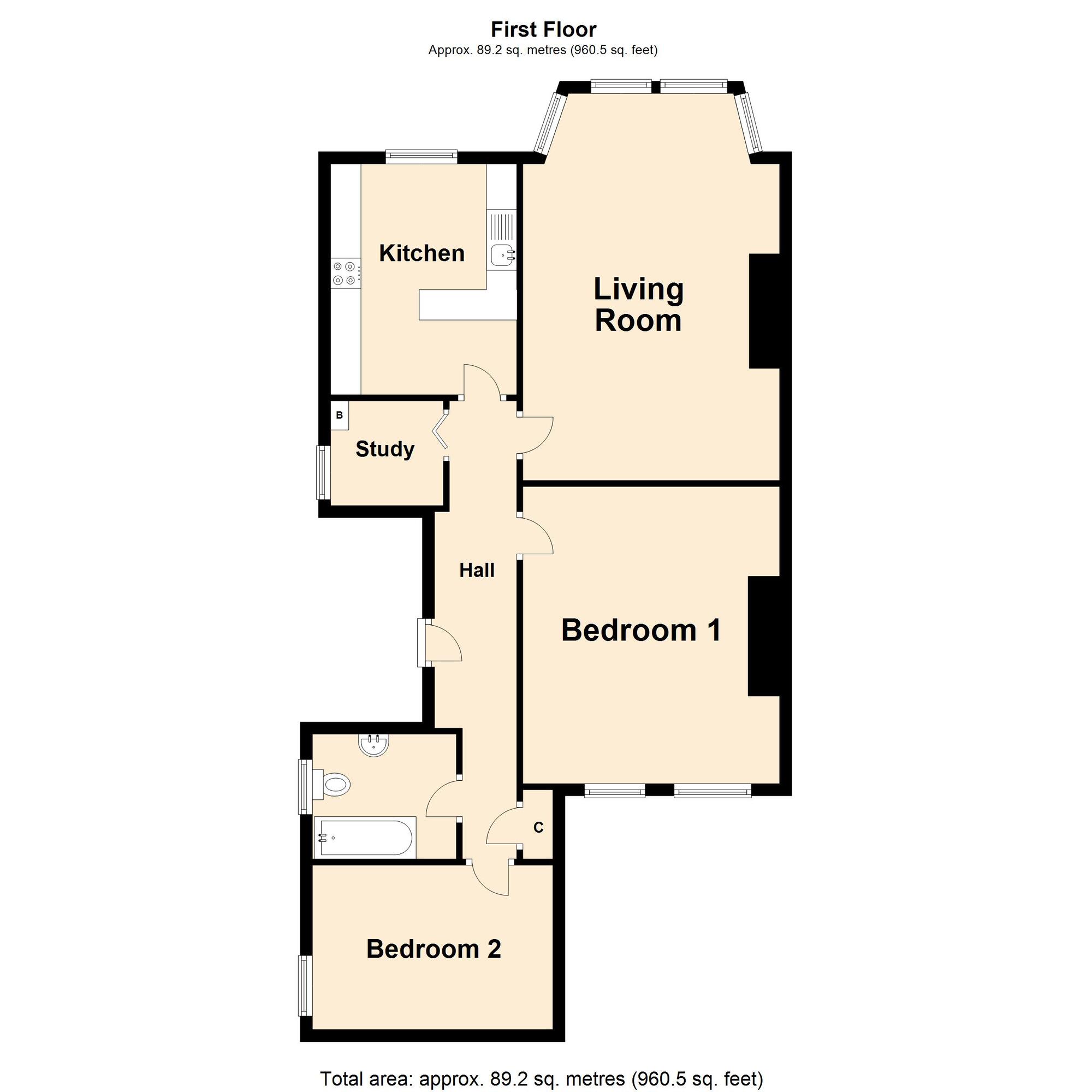 Floorplan of 2 bedroom  Flat for sale, Bouverie Road West, Folkestone, Kent, CT20