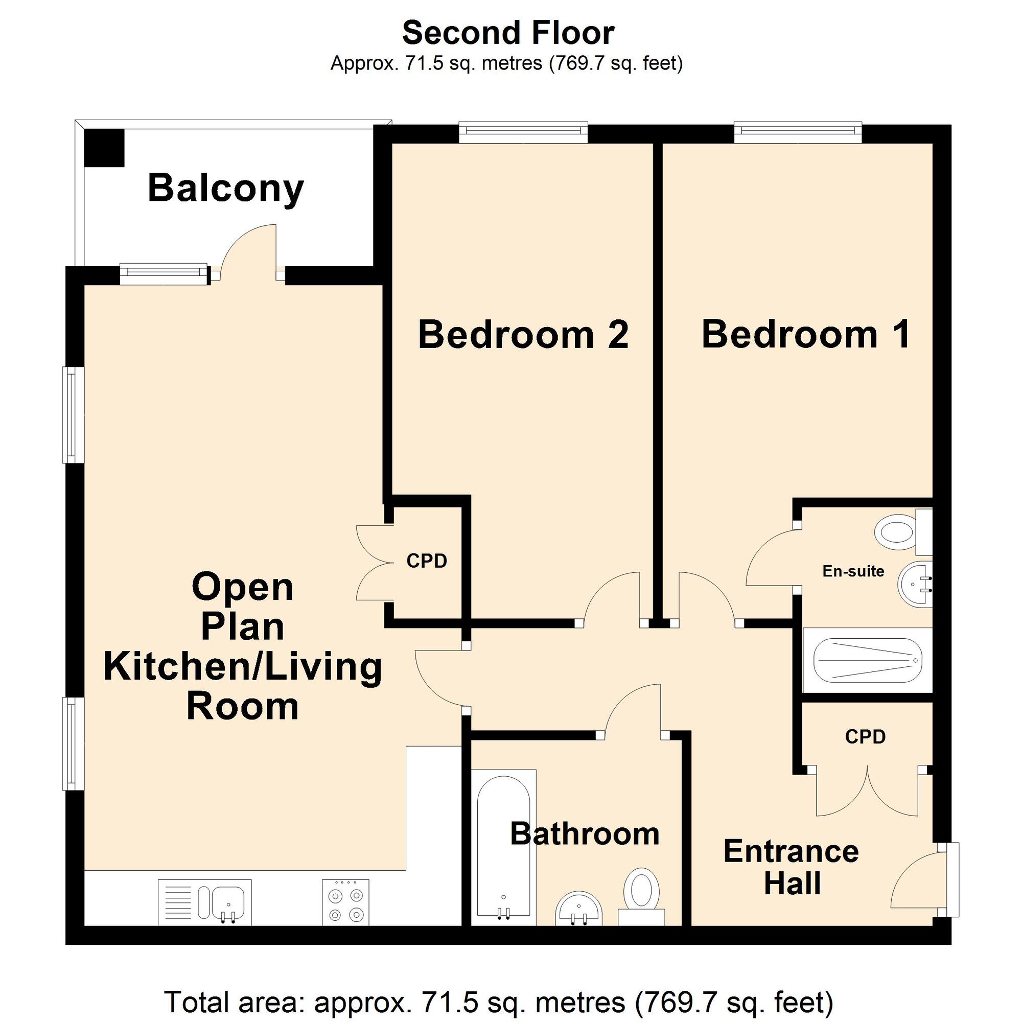 Floorplan of 2 bedroom  Flat for sale, Ellis Grove, Folkestone, Kent, CT20