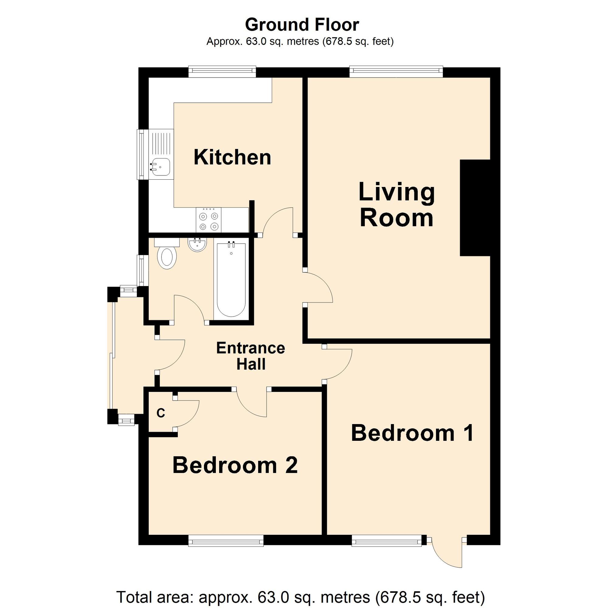 Floorplan of 2 bedroom Semi Detached Bungalow for sale, Crofters Close, Hythe, Kent, CT21