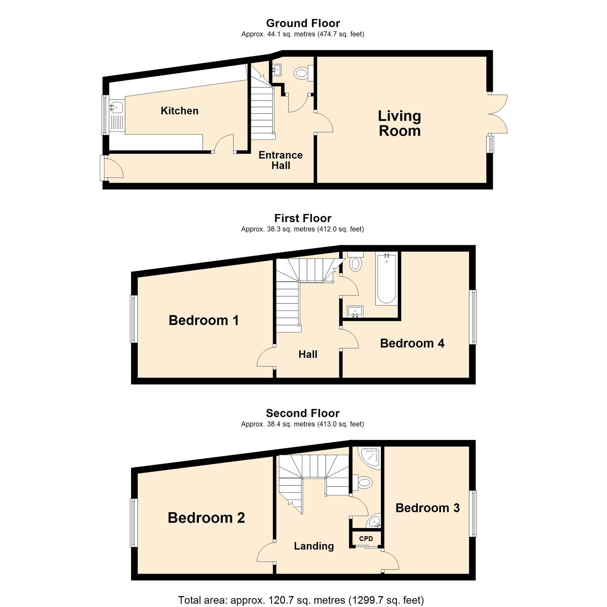 Floorplan of 4 bedroom End Terrace House for sale, Millfield, Folkestone, Kent, CT20