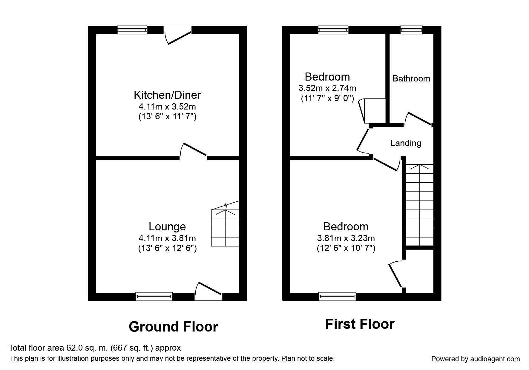 Floorplan of 2 bedroom Mid Terrace House to rent, Woolley Bridge, Hadfield, Derbyshire, SK13