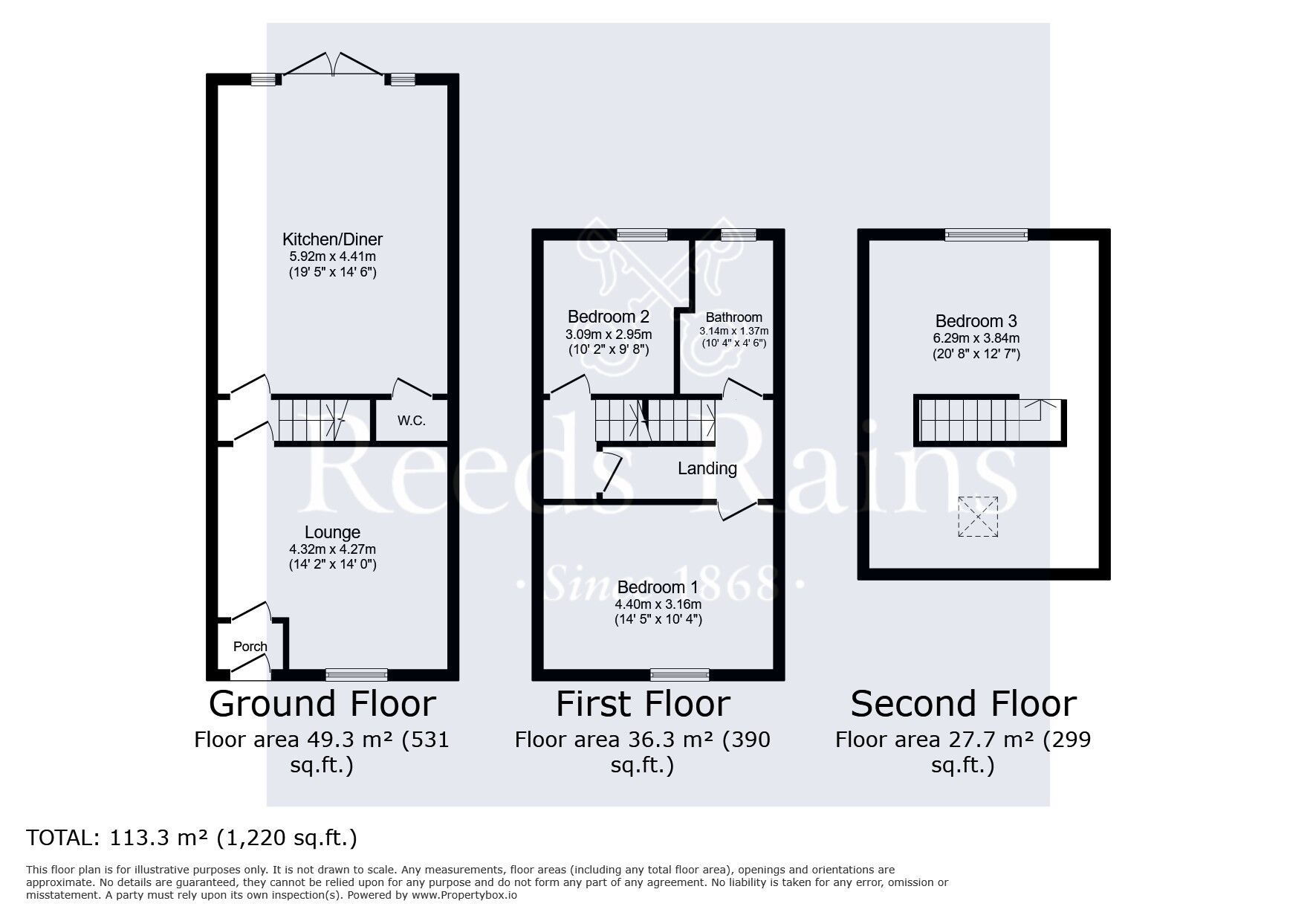 Floorplan of 3 bedroom Mid Terrace House for sale, The Avenue, Hadfield, Derbyshire, SK13