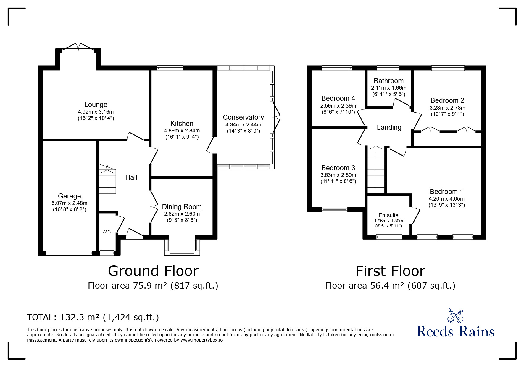 Floorplan of 4 bedroom Detached House for sale, Peak View, Hadfield, Derbyshire, SK13