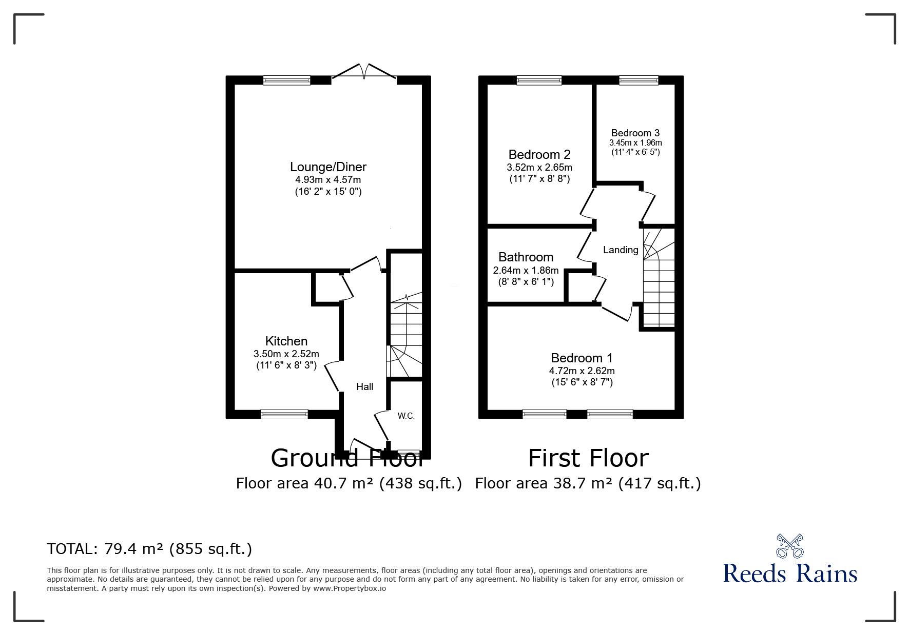 Floorplan of 3 bedroom End Terrace House to rent, Alder Close, Hadfield, Derbyshire, SK13