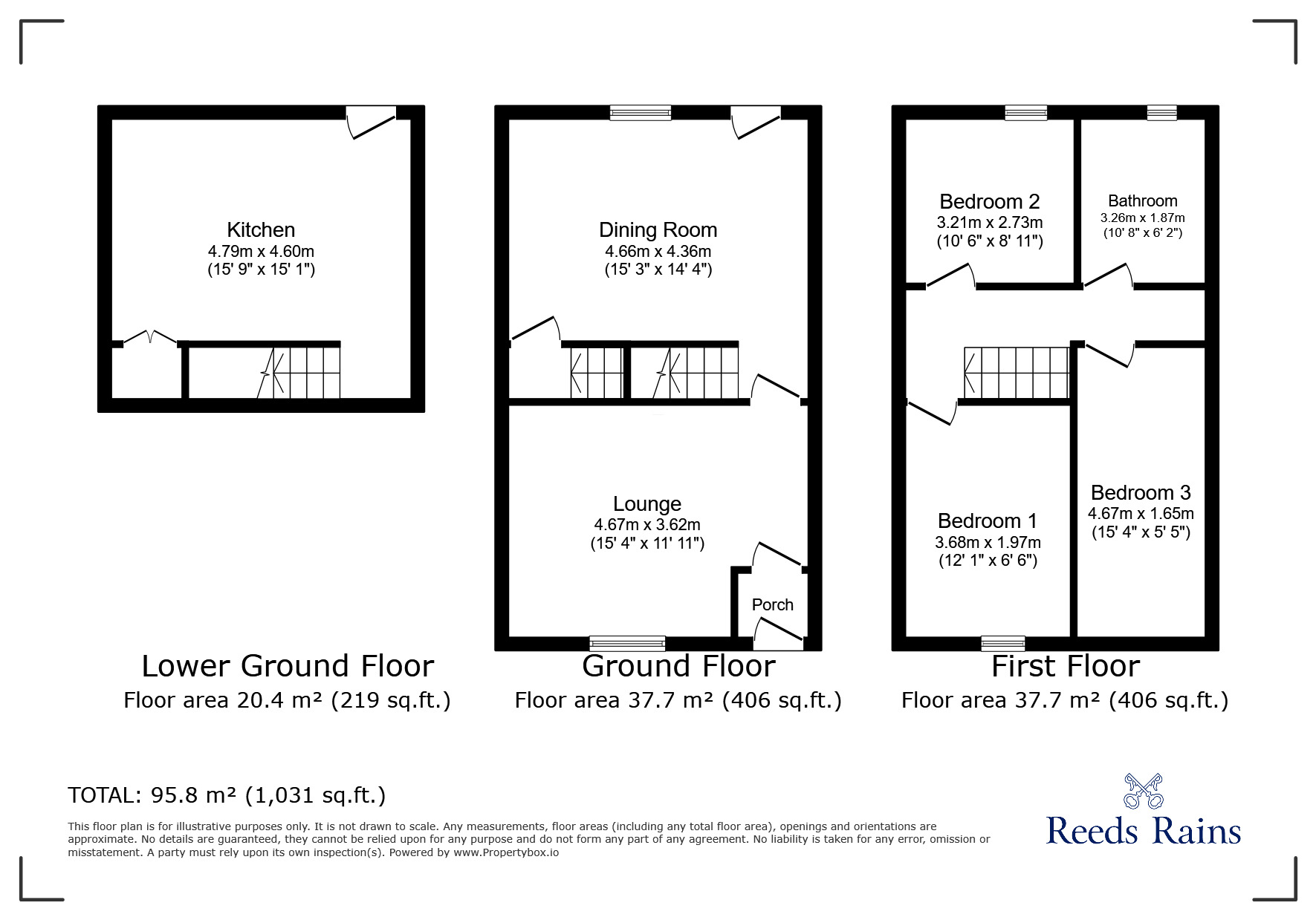 Floorplan of 3 bedroom End Terrace House for sale, Bank Street, Hadfield, Derbyshire, SK13