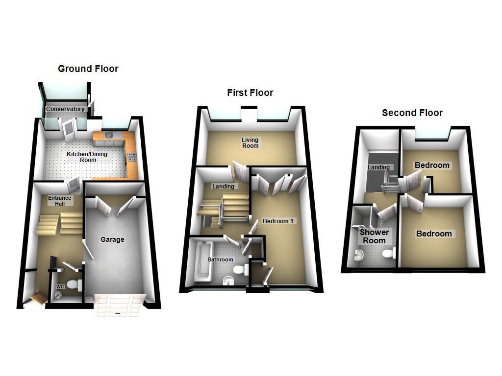 Floorplan of 3 bedroom Mid Terrace House for sale, Eland Close, Newcastle upon Tyne, Tyne and Wear, NE3