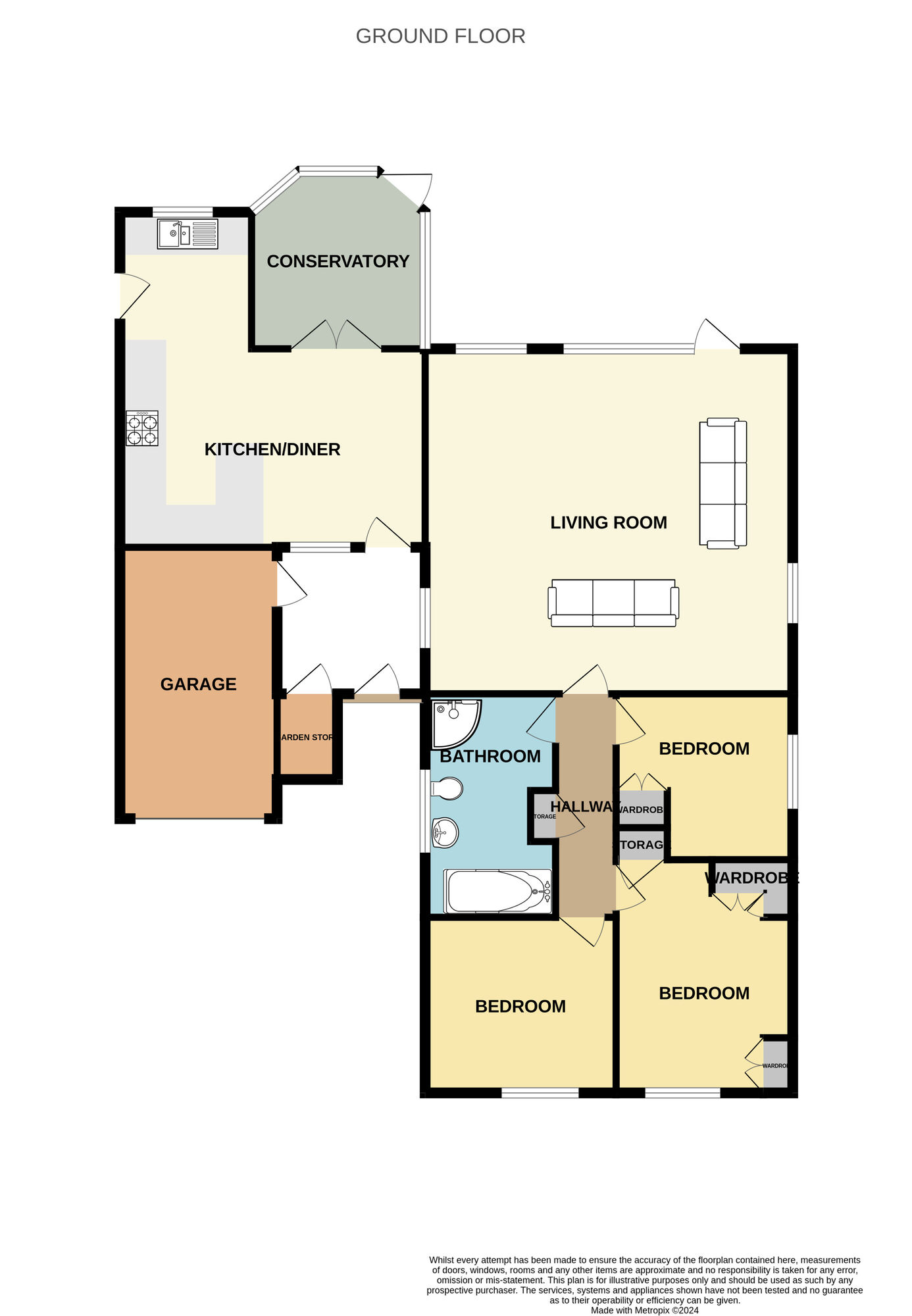 Floorplan of 3 bedroom Detached Bungalow for sale, Ryedale, Guisborough, North Yorkshire, TS14