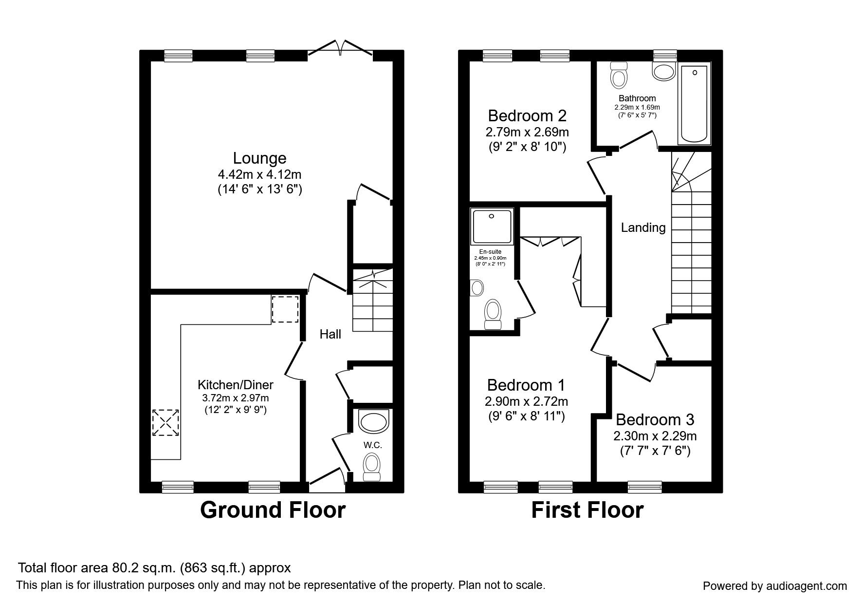 Floorplan of 3 bedroom Mid Terrace House to rent, Charlotte Close, Halifax, West Yorkshire, HX1