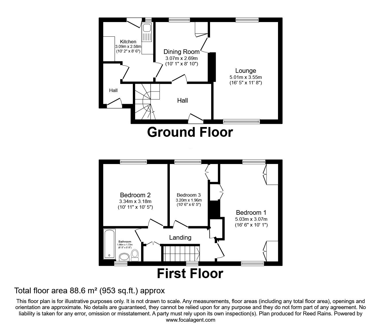 Floorplan of 3 bedroom Mid Terrace House for sale, School Lane, Illingworth, West Yorkshire, HX2