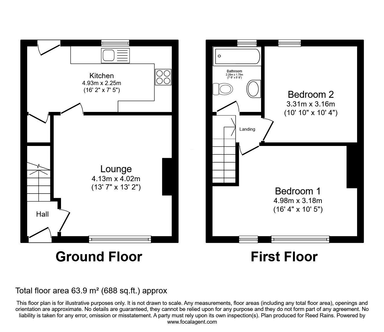 Floorplan of 2 bedroom Mid Terrace House for sale, Hebble Gardens, Halifax, West Yorkshire, HX2